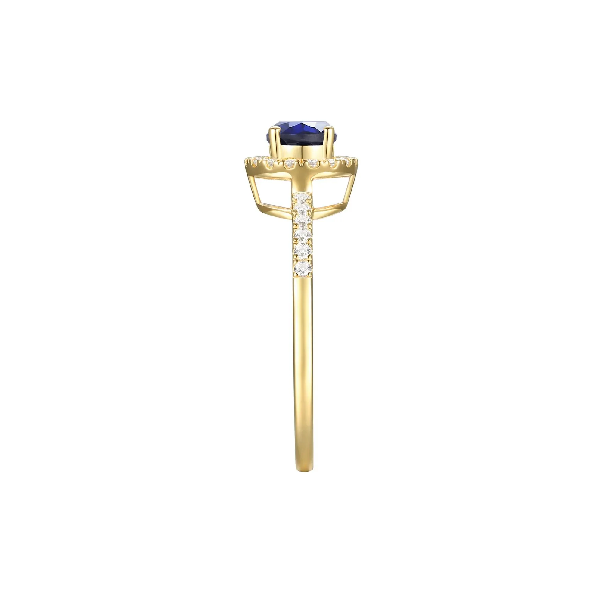1/5 CT. Tw. Blue Sapphire and Diamond Ring 10K Yellow Gold Size 6 - Image 3