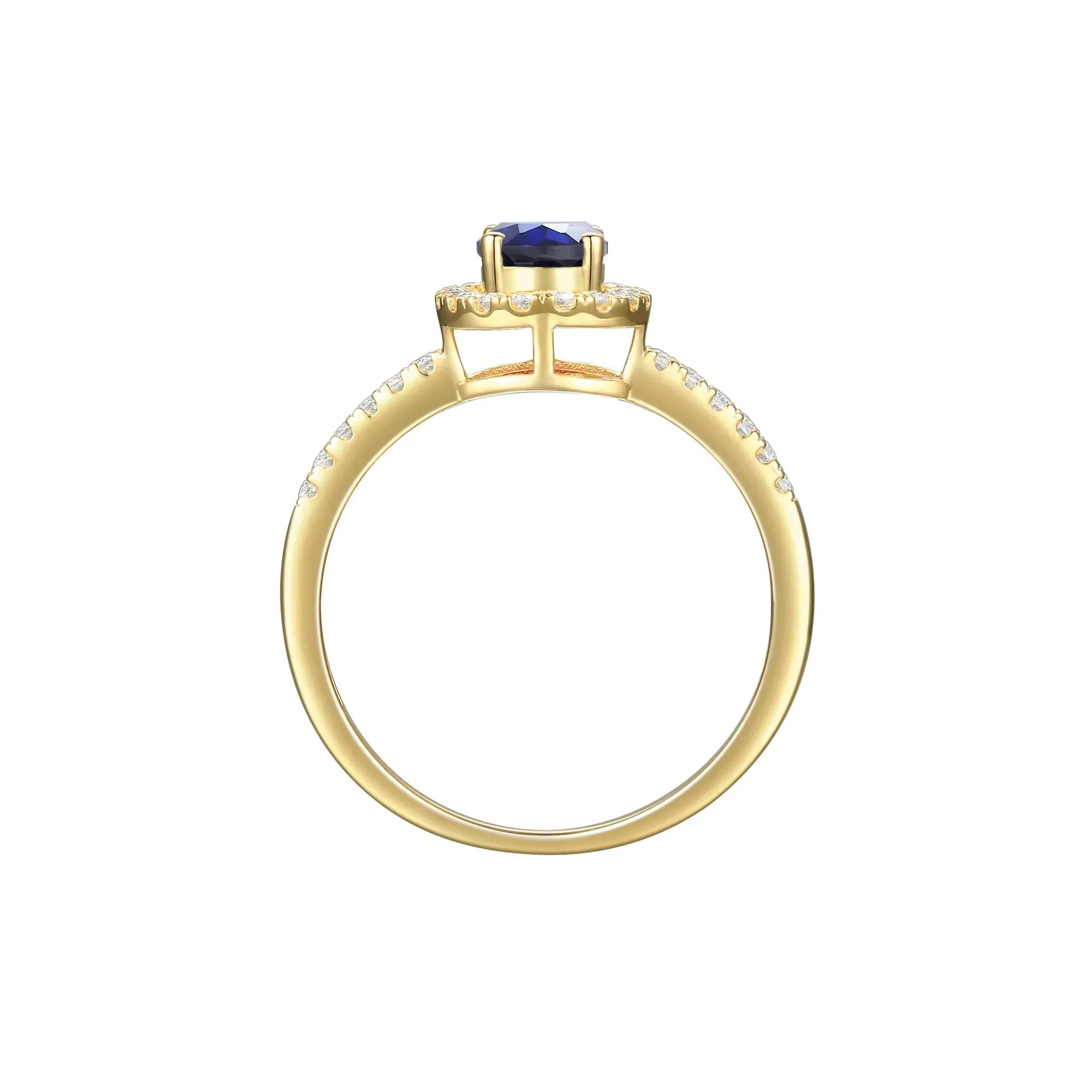 1/5 CT. Tw. Blue Sapphire and Diamond Ring 10K Yellow Gold Size 8 - Image 2