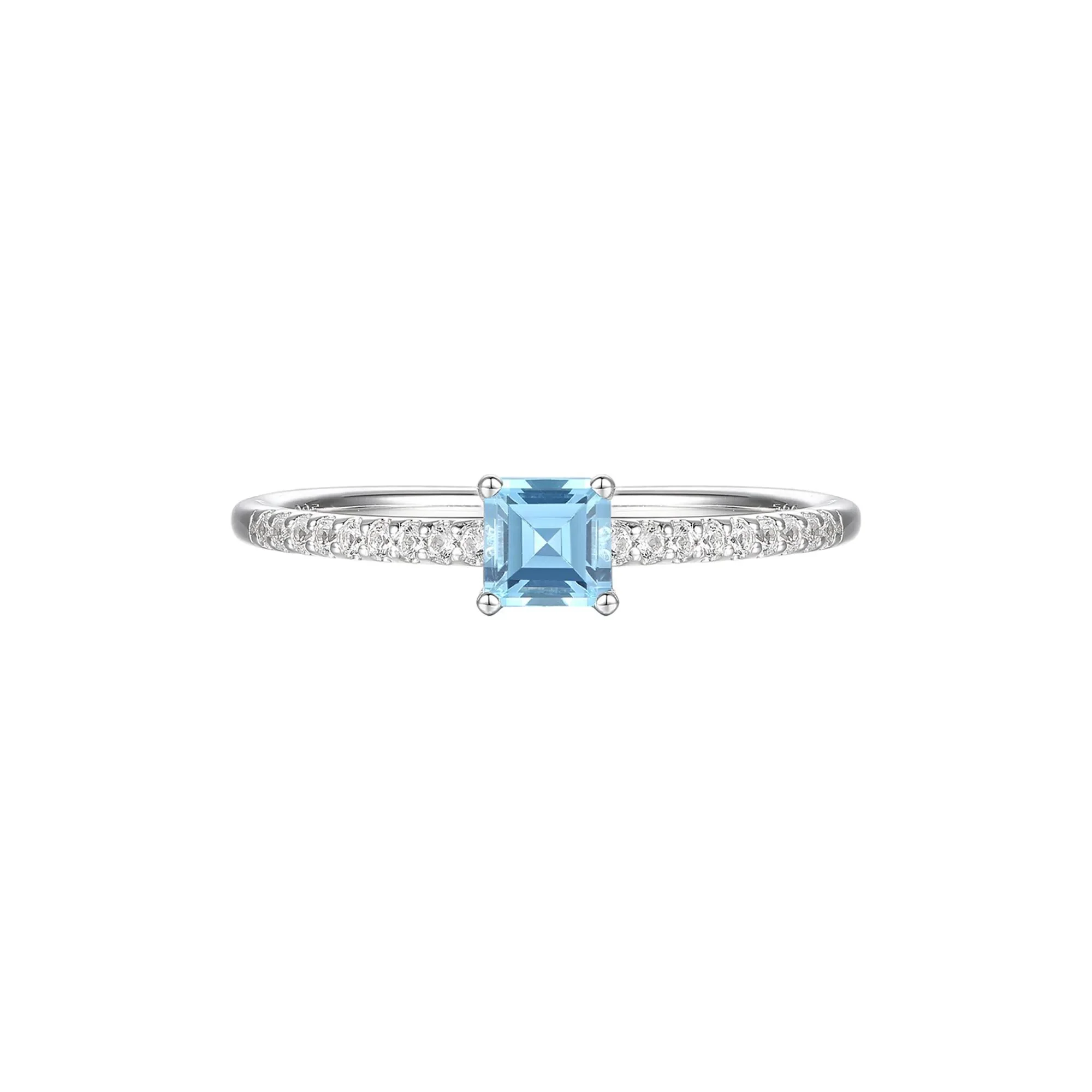 Blue Topaz and Lab Created White Sapphire Ring .925 Sterling Silver Size 7 1mm