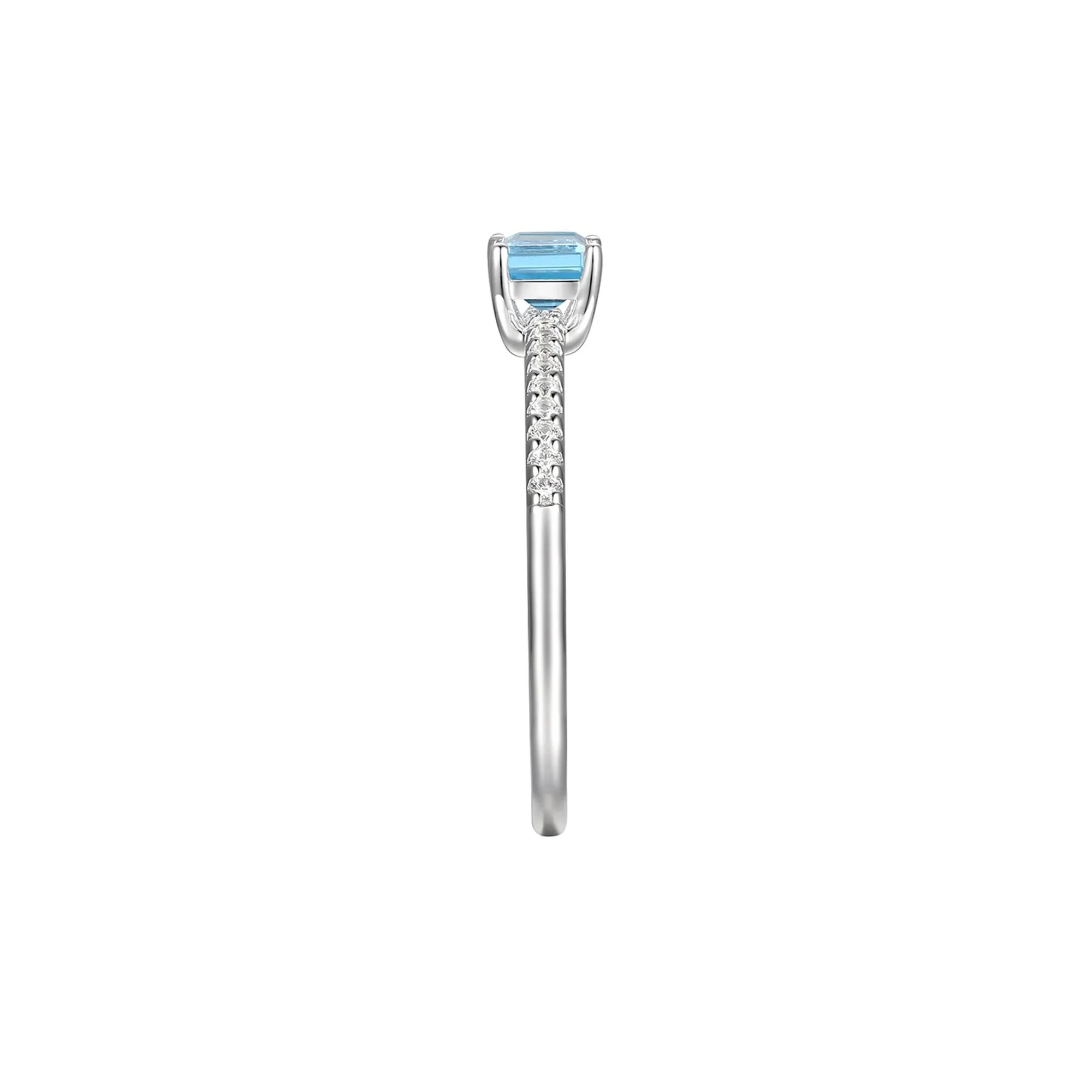 Blue Topaz and Lab Created White Sapphire Ring .925 Sterling Silver Size 7 1mm - Image 3