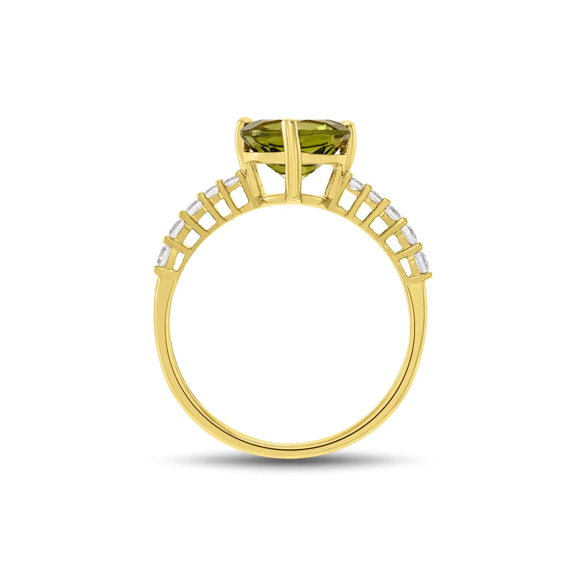1/7 CT. Tw. Round Peridot & Diamond Ring 10K Yellow Gold Size 8 1mm - Image 2