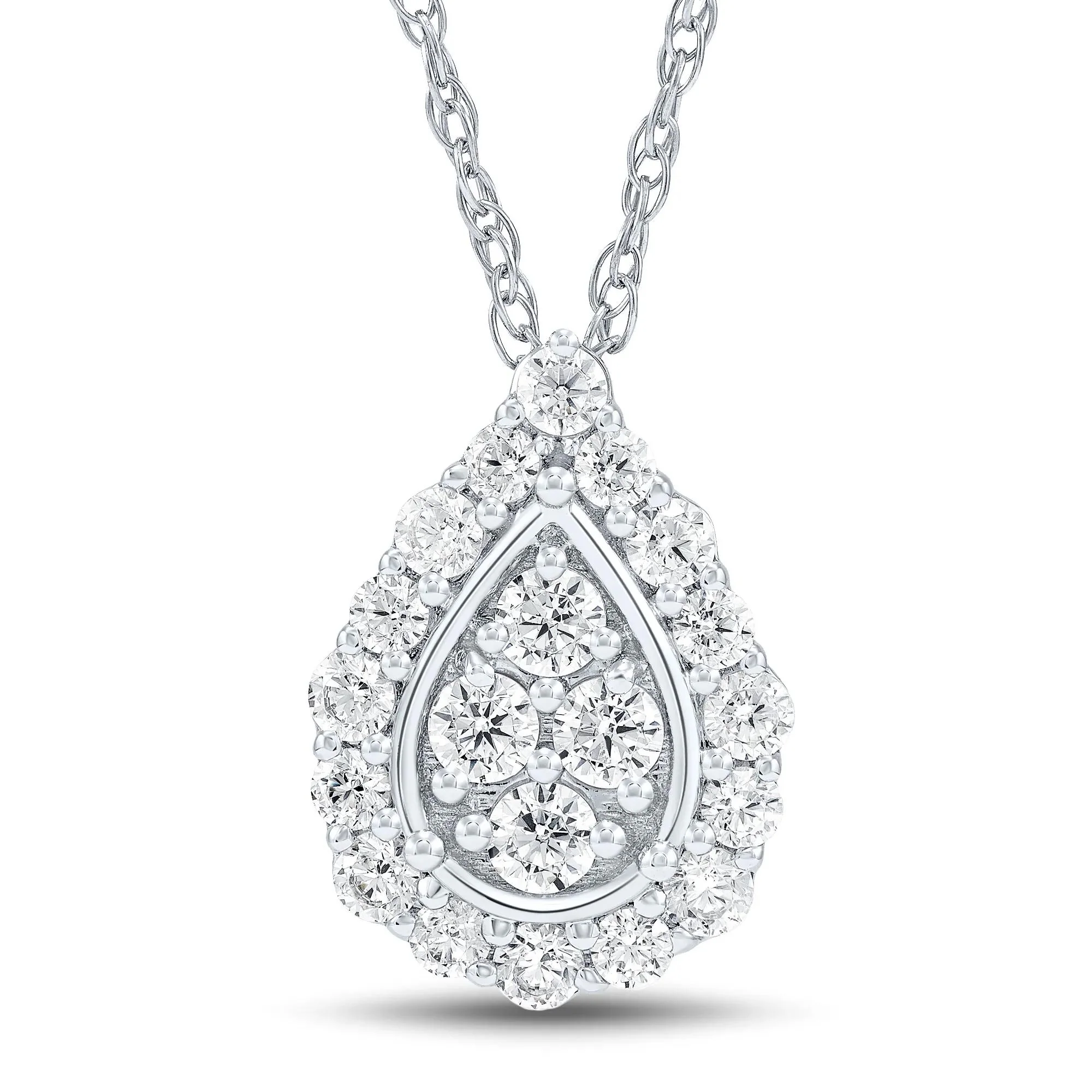 1/2 CT. Tw. Lab Grown Diamond Pear-Shaped Cluster Pendant Necklace 10K White Gold Size 18"