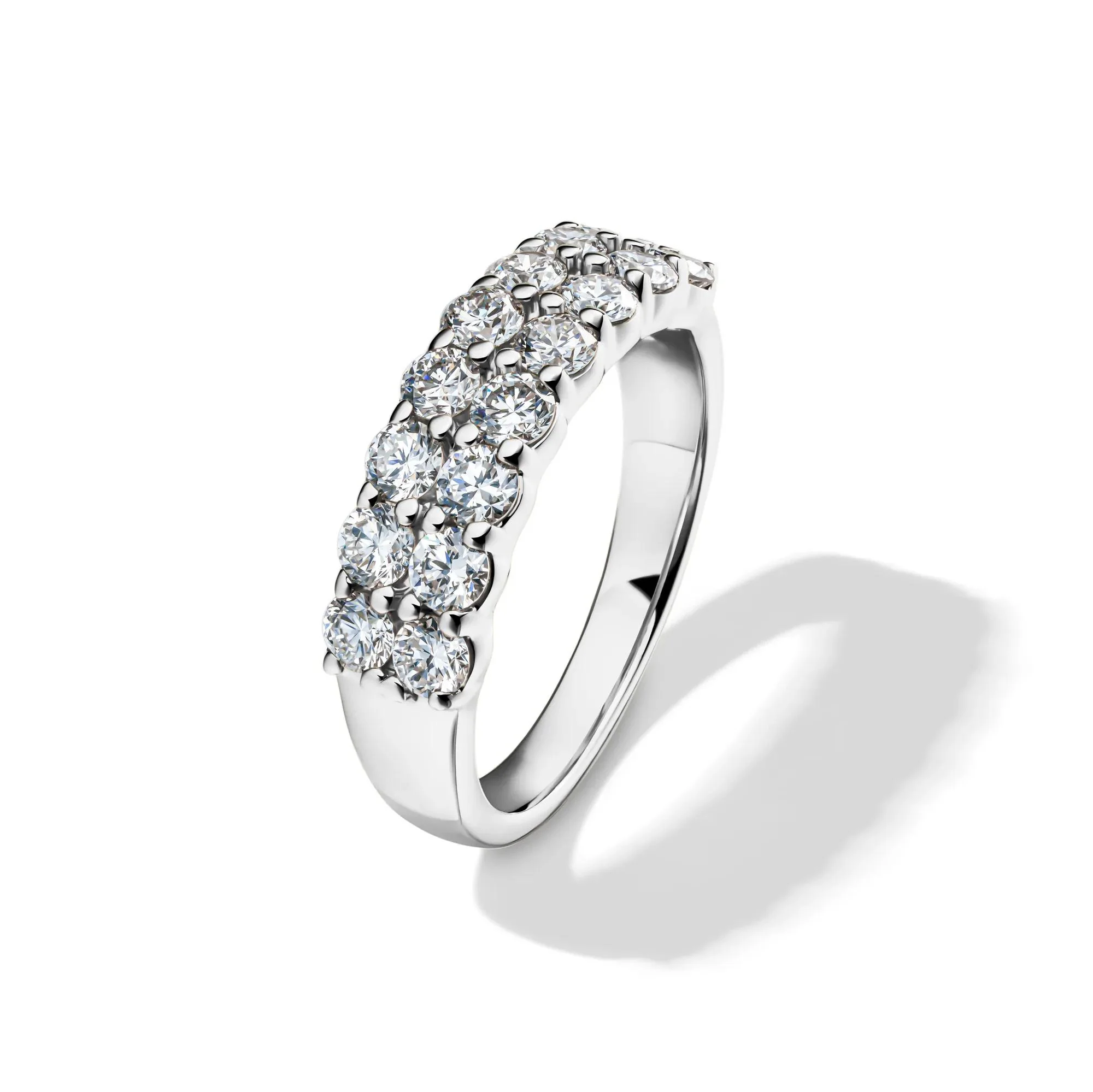 Lab Grown Diamond Double Row Anniversary Band Ring 10K White Gold (1 ½ CT. Tw.) Round Brilliant Cut Size 6.5 2mm - Image 4