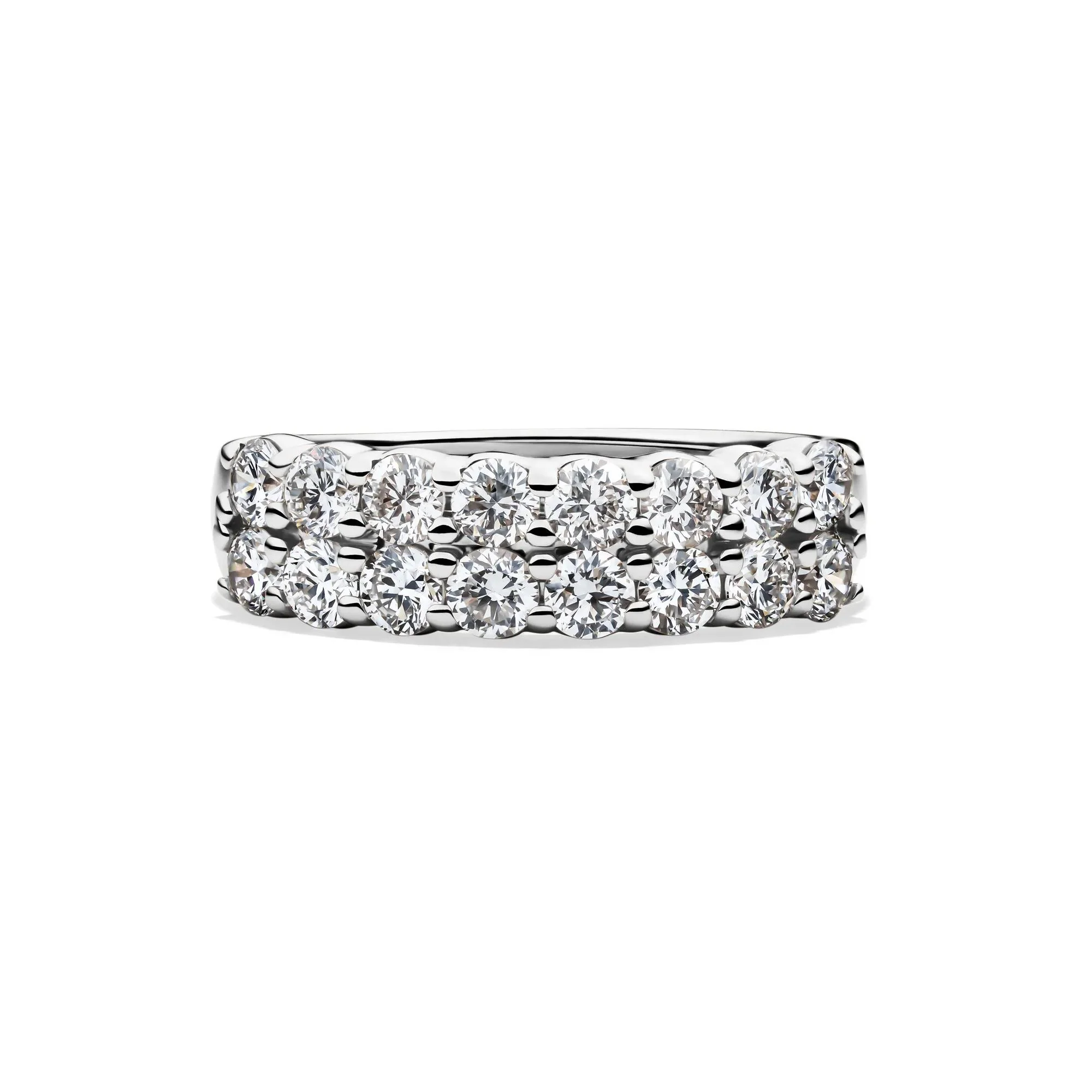 Lab Grown Diamond Double Row Anniversary Band Ring 10K White Gold (1 ½ CT. Tw.) Round Brilliant Cut Size 7 2mm