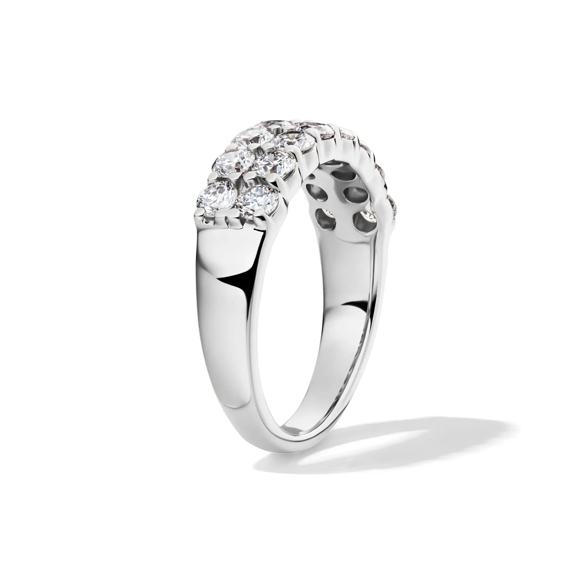 Lab Grown Diamond Double Row Anniversary Band Ring 10K White Gold (1 ½ CT. Tw.) Round Brilliant Cut Size 8 2mm - Image 3