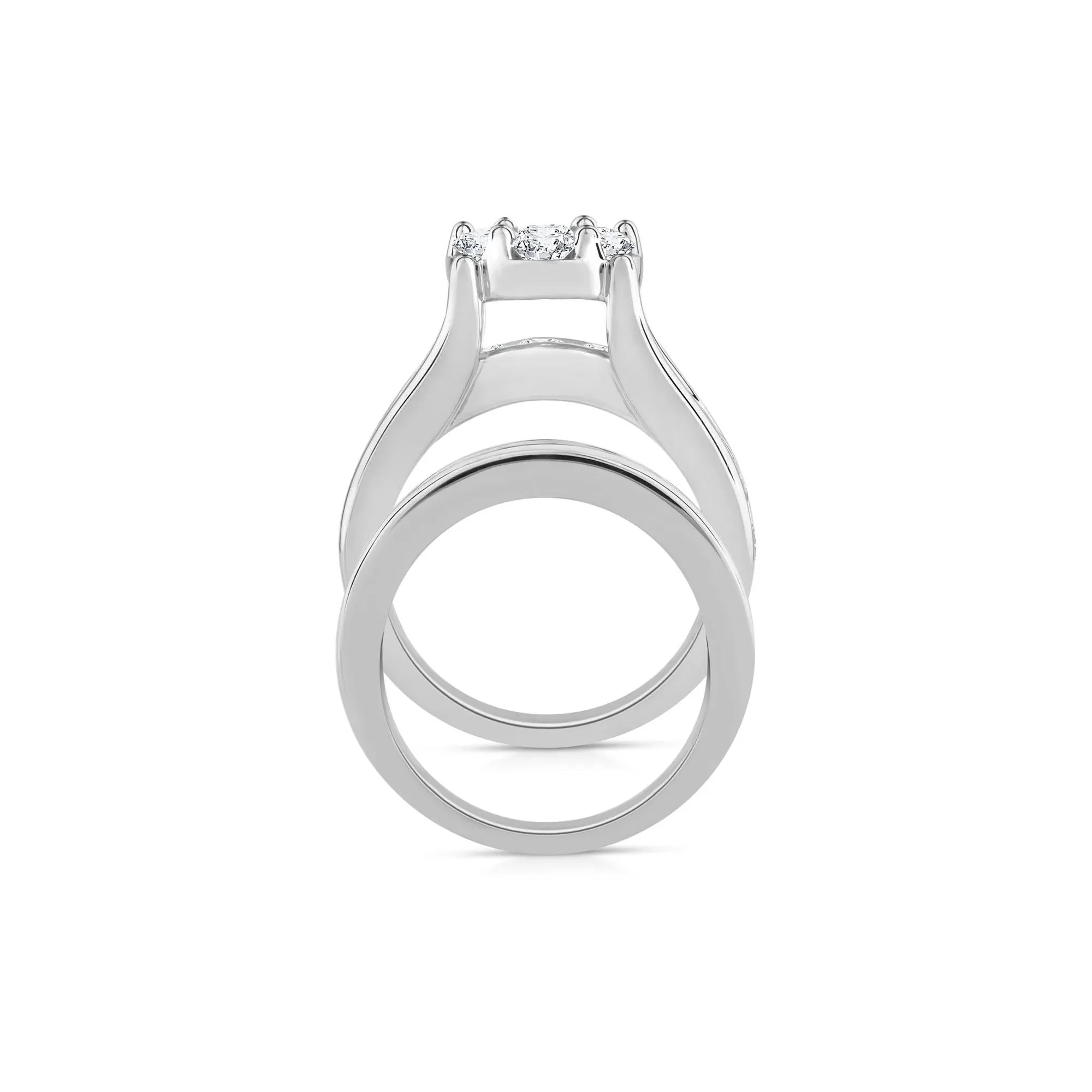 3 CT. Tw. Round Lab Grown Multi-Diamond Engagement Ring Set 10K White Gold Round Brilliant Cut Size 6.5 3mm - Image 2