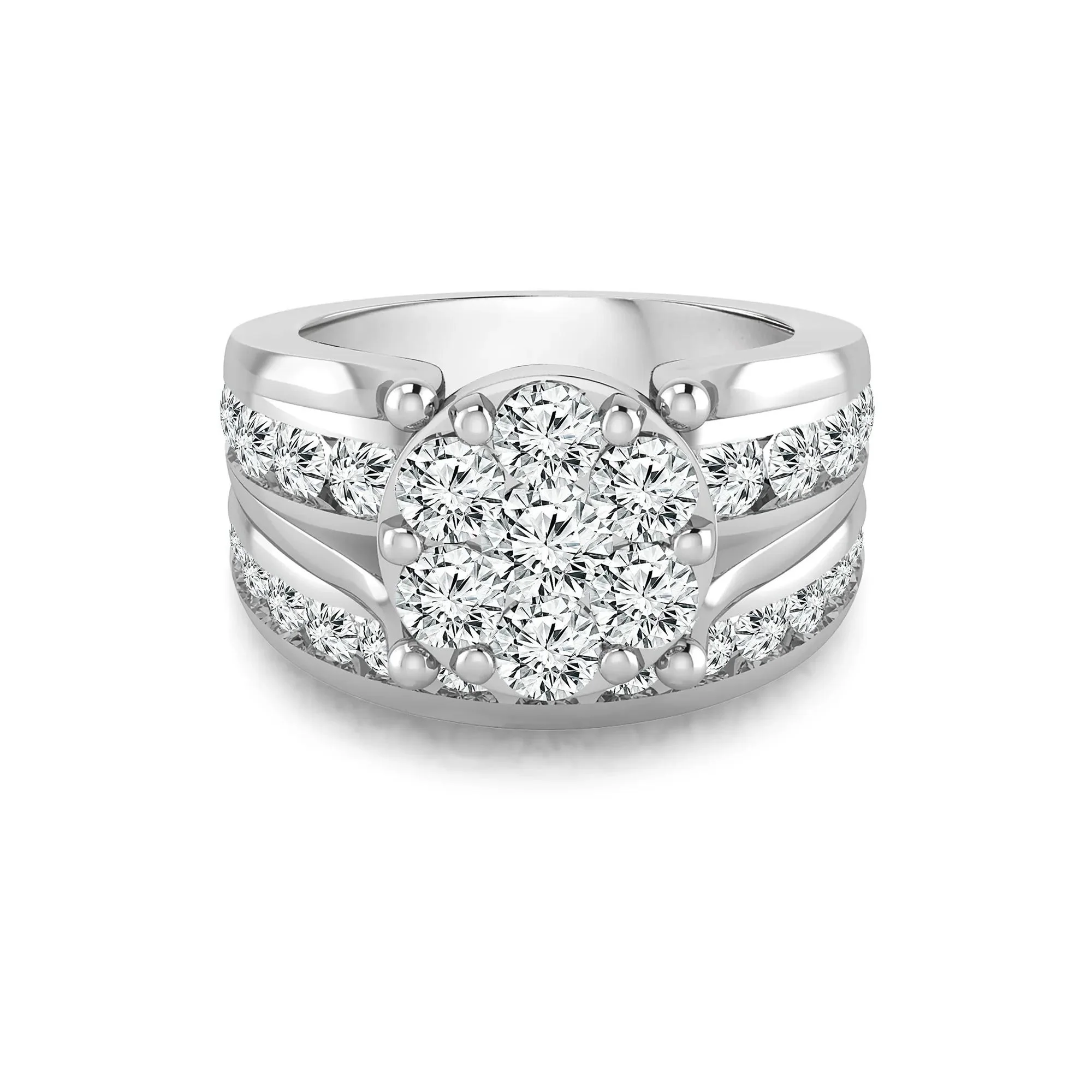 3 CT. Tw. Round Lab Grown Multi-Diamond Engagement Ring Set 10K White Gold Round Brilliant Cut Size 9 3mm