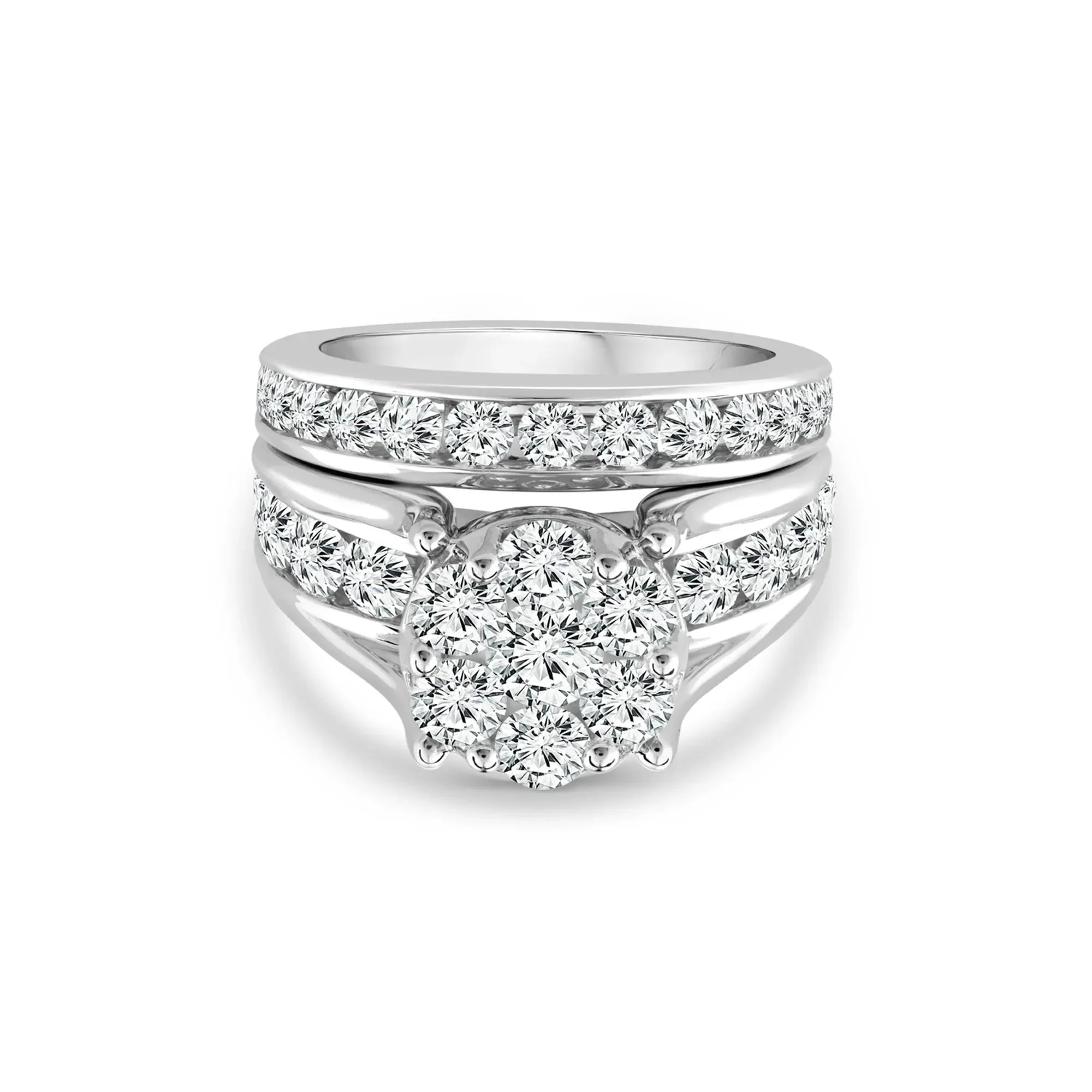 3 CT. Tw. Round Lab Grown Multi-Diamond Engagement Ring Set 10K White Gold Round Brilliant Cut Size 9 3mm - Image 4