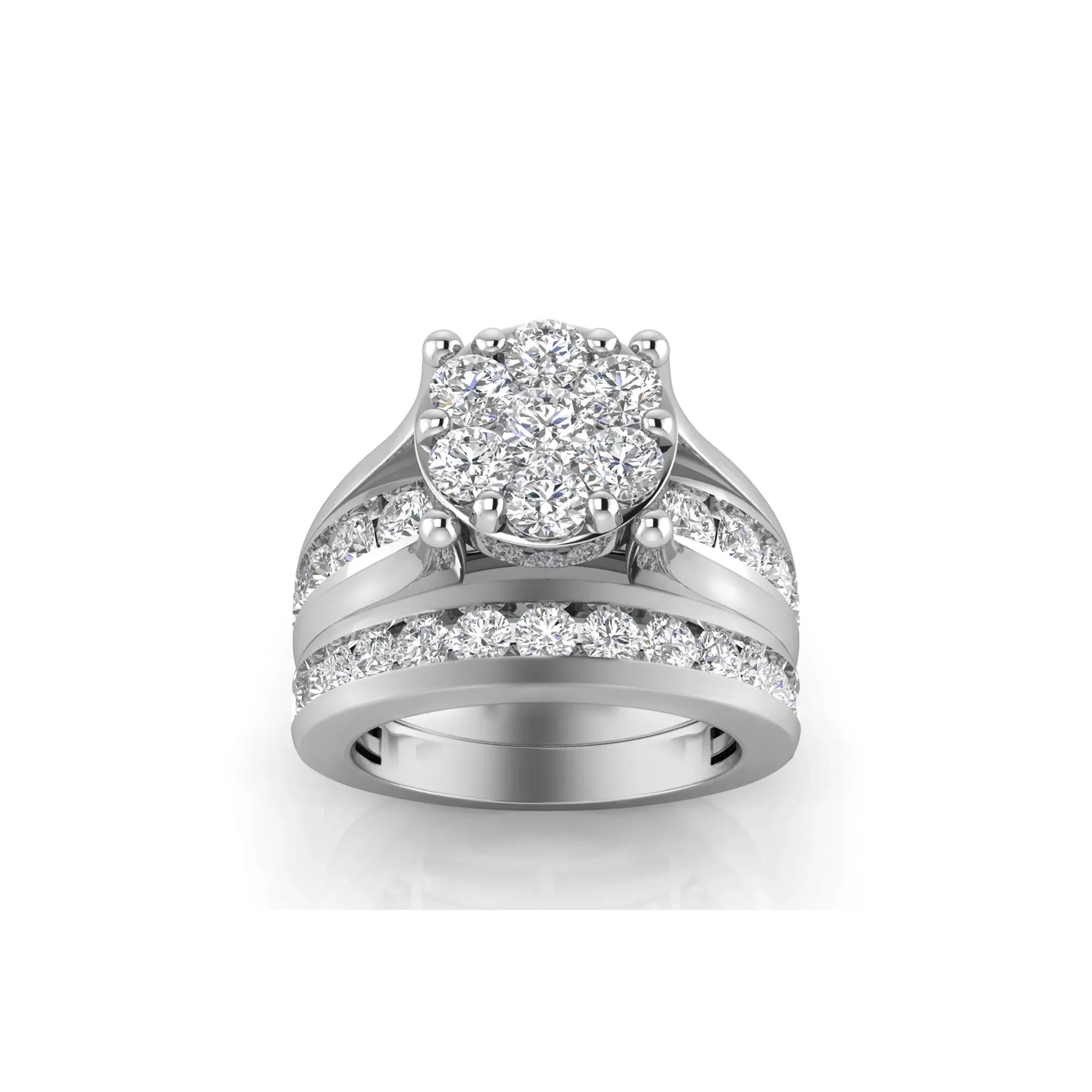 3 CT. Tw. Round Lab Grown Multi-Diamond Engagement Ring Set 10K White Gold Round Brilliant Cut Size 9 3mm - Image 5