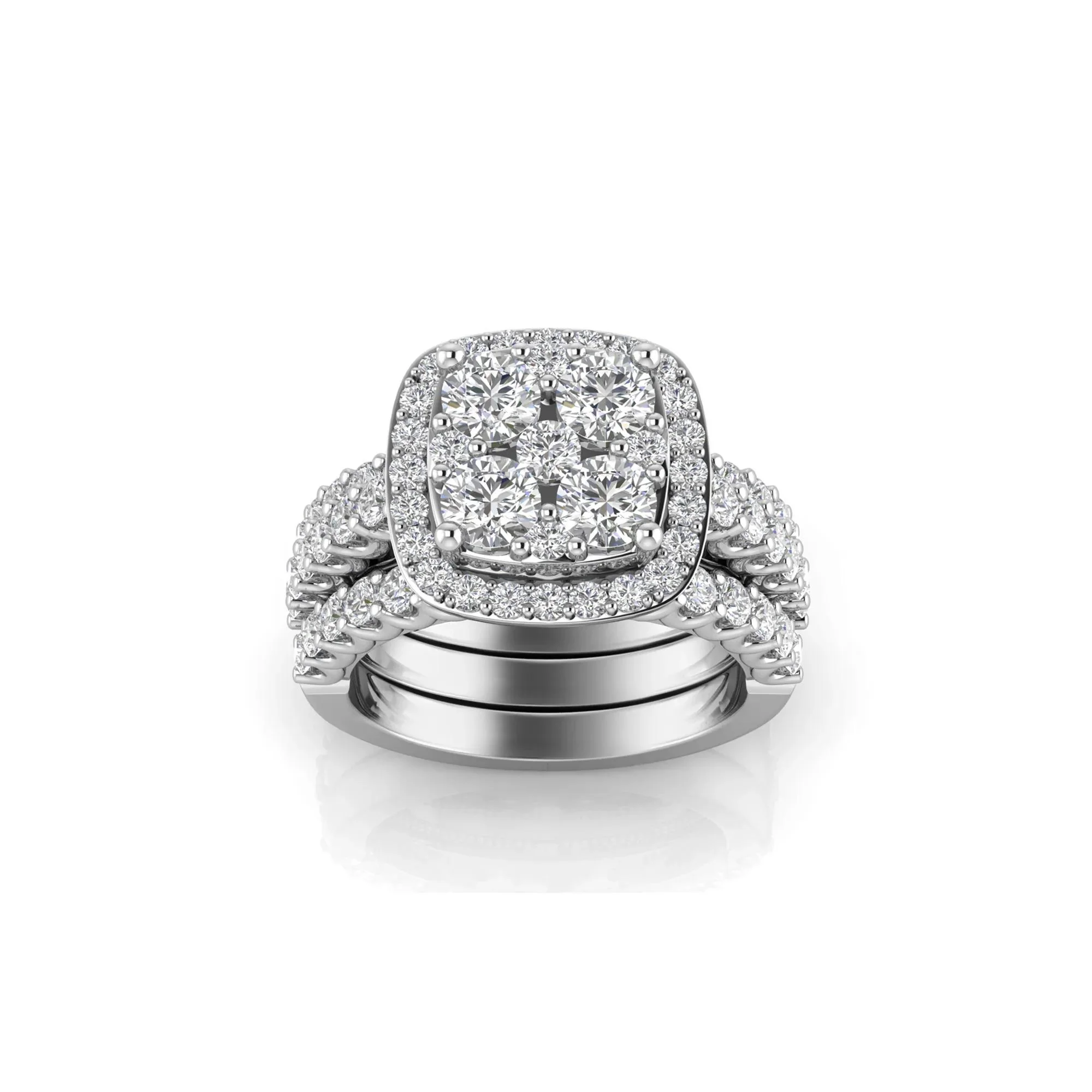 3 CT. Tw. Lab Grown Multi-Diamond Engagement Ring Set 10K White Gold Round Brilliant Cut Size 6.5 2mm - Image 4