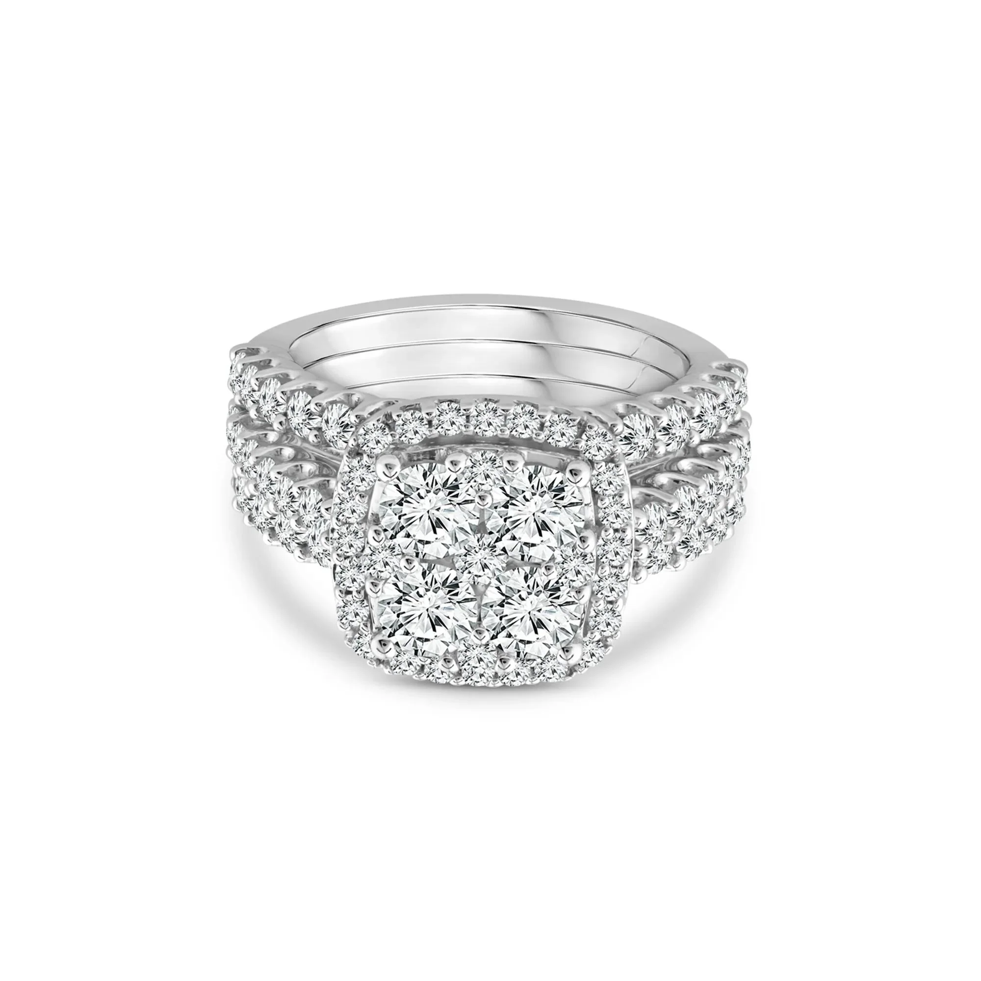3 CT. Tw. Lab Grown Multi-Diamond Engagement Ring Set 10K White Gold Round Brilliant Cut Size 9 2mm