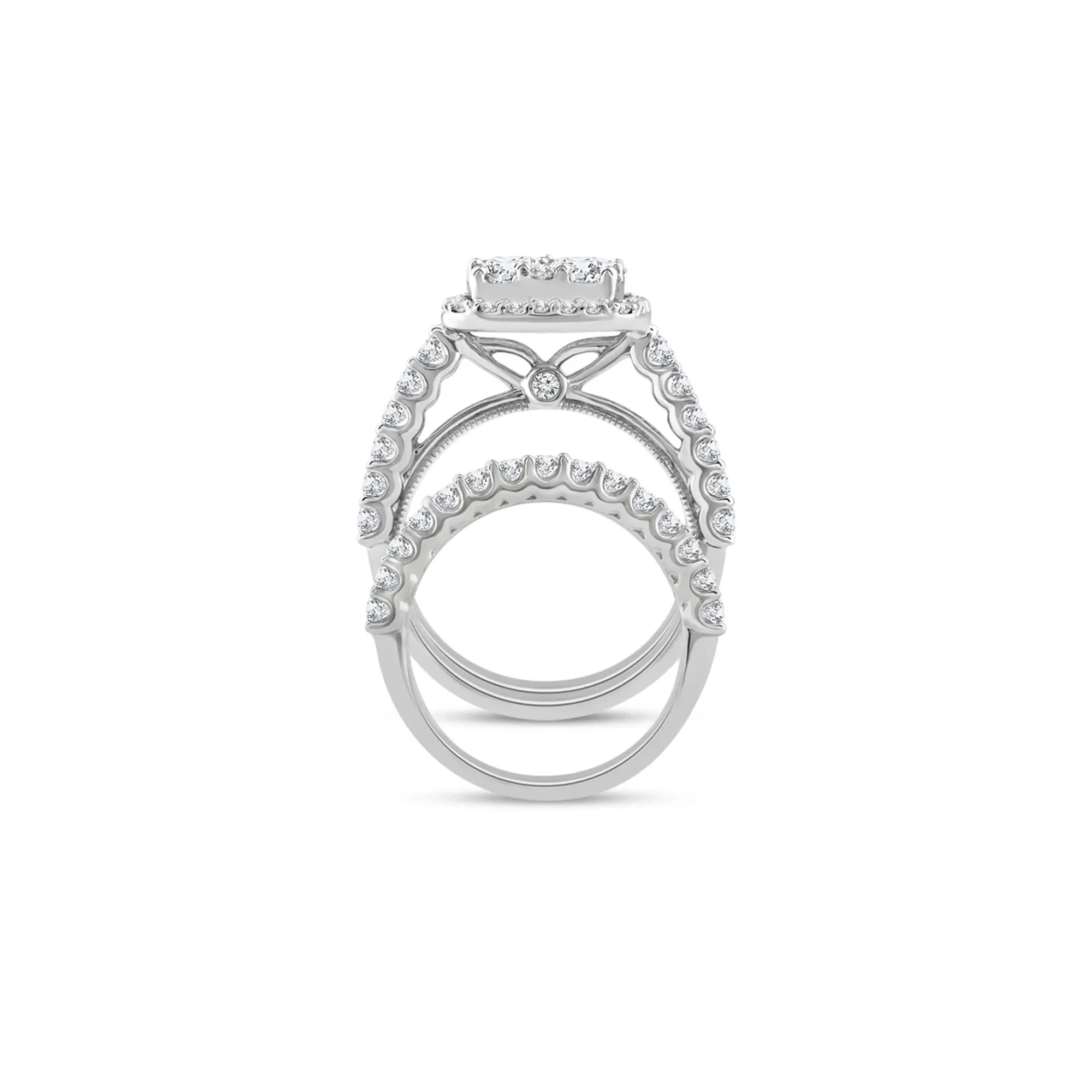 3 CT. Tw. Lab Grown Multi-Diamond Engagement Ring Set 10K White Gold Round Brilliant Cut Size 9 2mm - Image 2