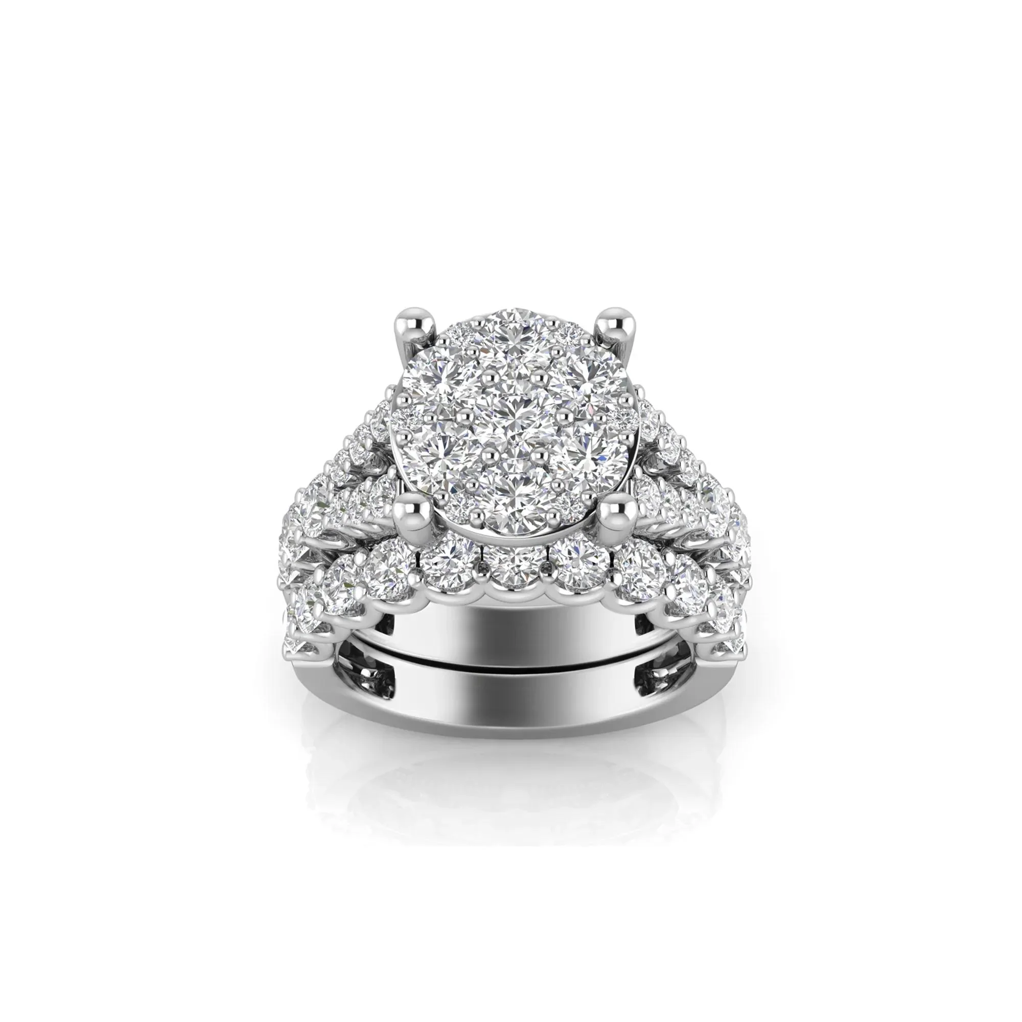 5 CT. Tw. Round Lab Grown Multi-Diamond Engagement Ring Set 10K White Gold Round Brilliant Cut Size 6.5 3mm - Image 4