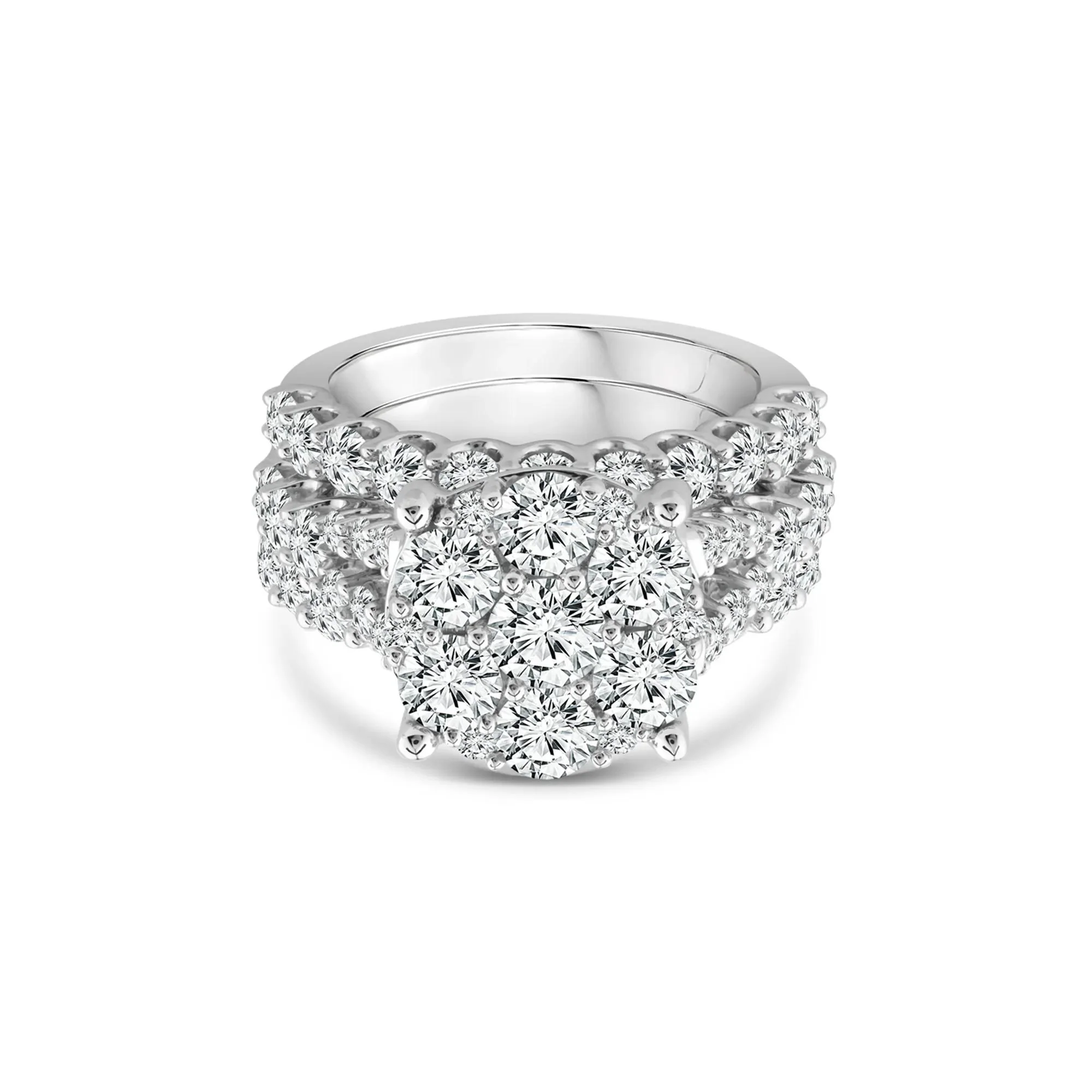 5 CT. Tw. Round Lab Grown Multi-Diamond Engagement Ring Set 10K White Gold Round Brilliant Cut Size 8.5 3mm