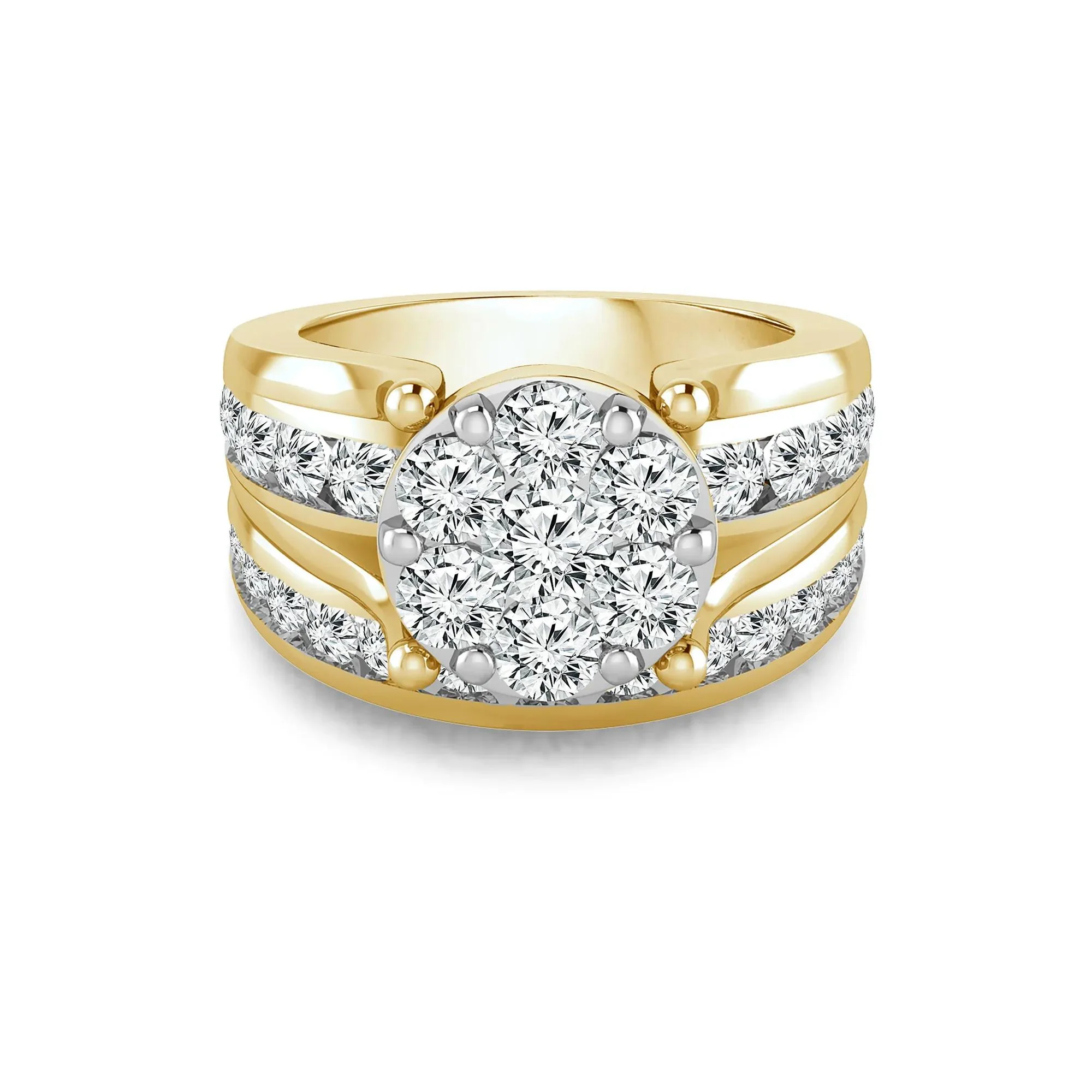 3 CT. Tw. Lab Grown Multi-Diamond Engagement Ring Set 10K Yellow Gold Round Brilliant Cut Size 8 3mm