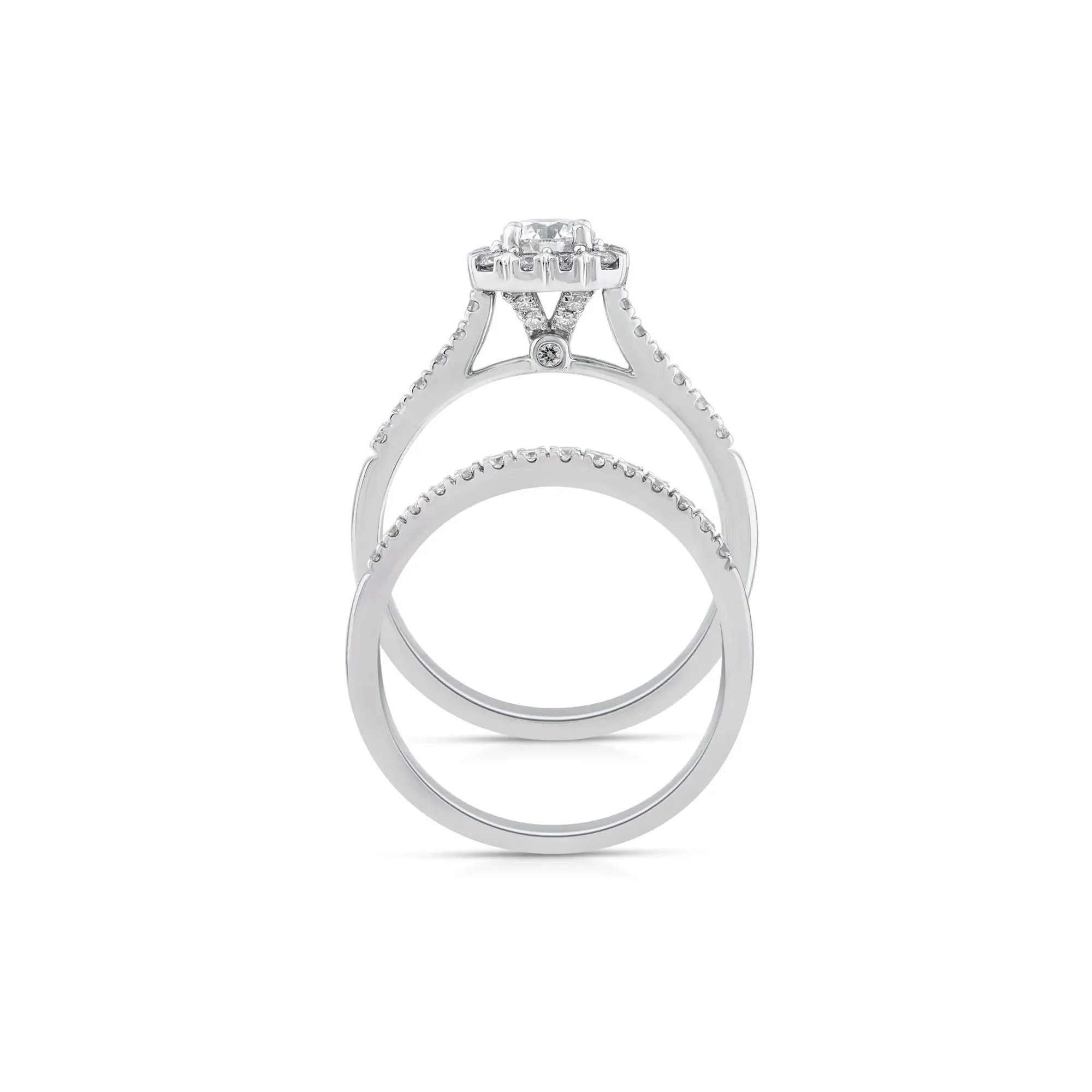 1 CT. Tw. Lab Grown Diamond Engagement Ring Set 10K White Gold Round Brilliant Cut Size 7.5 2mm - Image 2