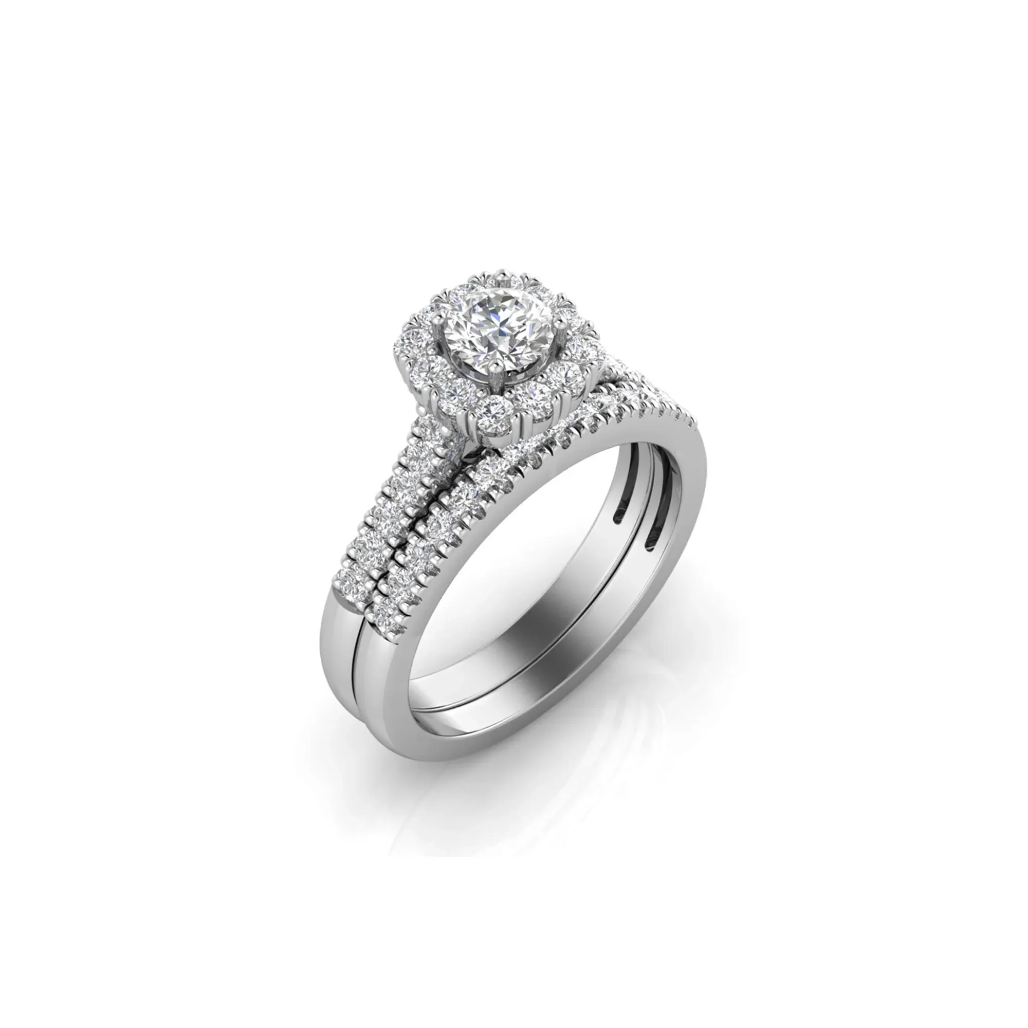 1 CT. Tw. Lab Grown Diamond Engagement Ring Set 10K White Gold Round Brilliant Cut Size 7.5 2mm - Image 5