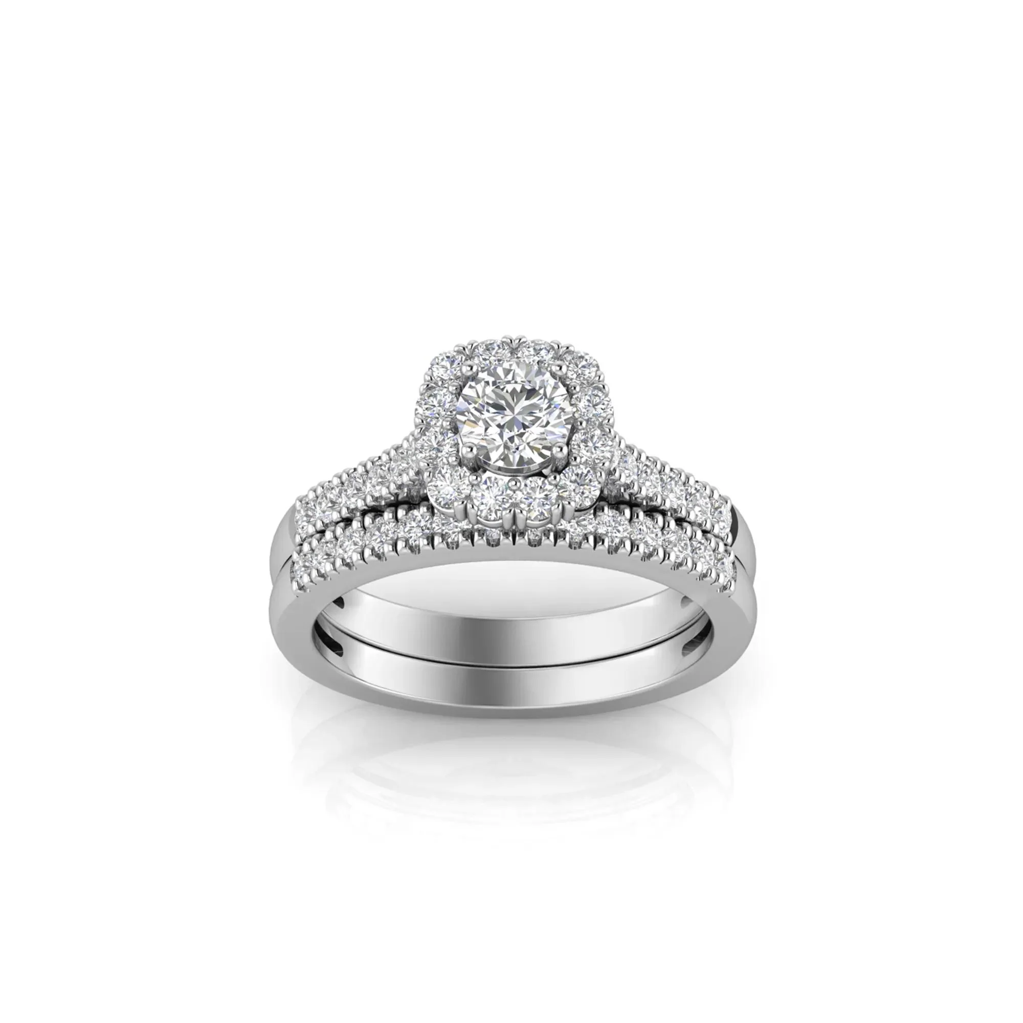 1 CT. Tw. Lab Grown Diamond Engagement Ring Set 10K White Gold Round Brilliant Cut Size 7.5 2mm - Image 6