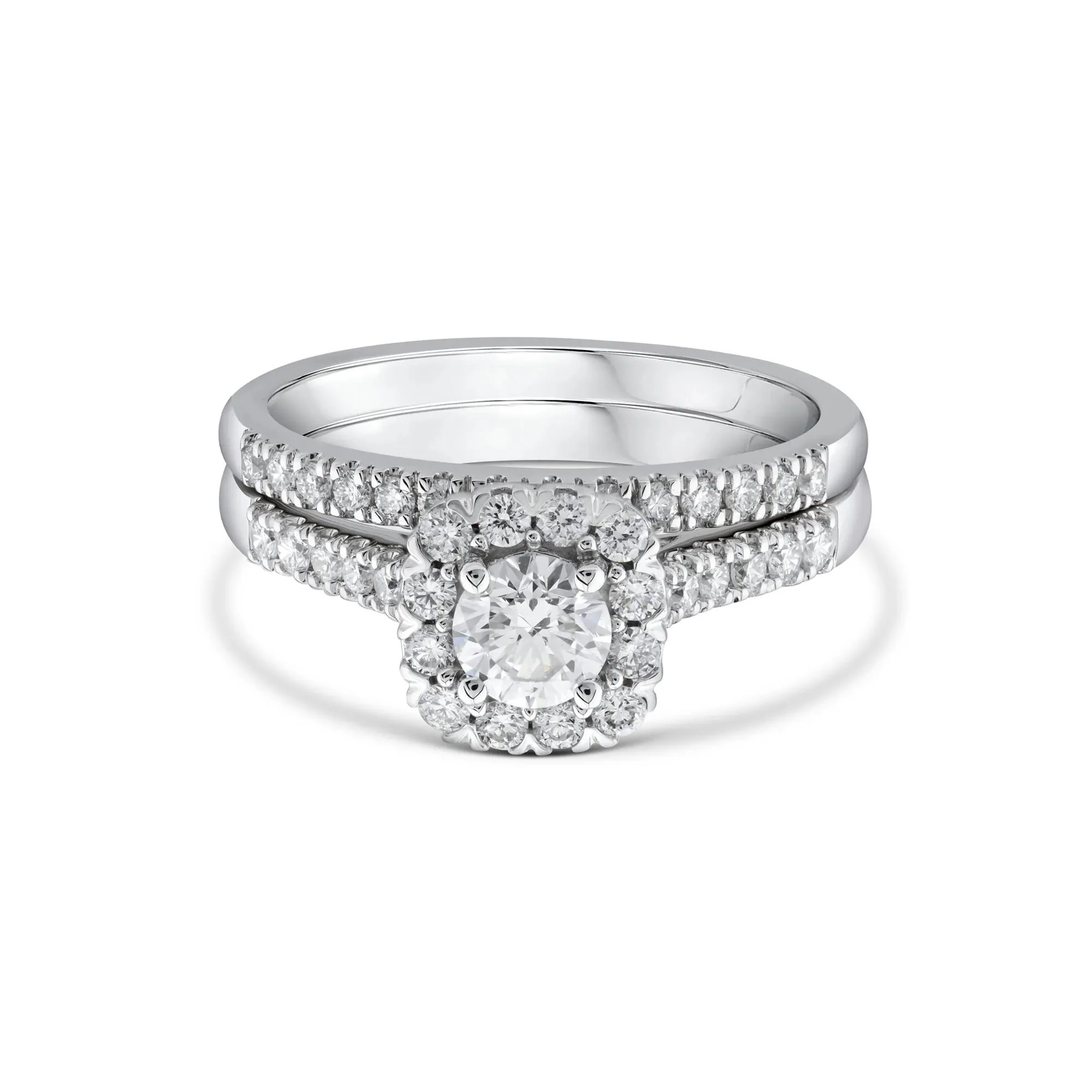 1 CT. Tw. Lab Grown Diamond Engagement Ring Set 10K White Gold Round Brilliant Cut Size 9 2mm