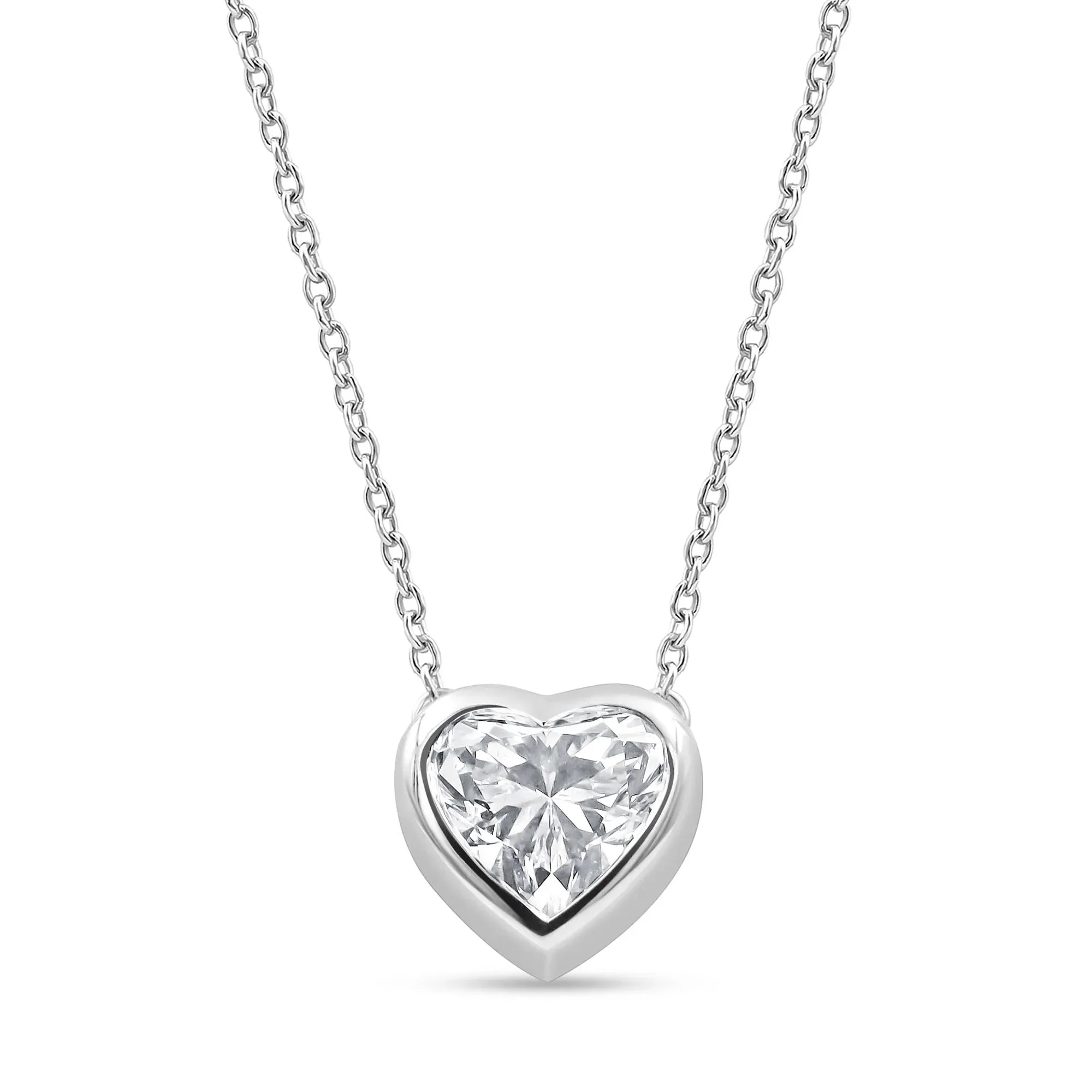 1 CT. Tw. Lab Grown Diamond Bezel-Set Heart Pendant Necklace 14K White Gold Size 18"