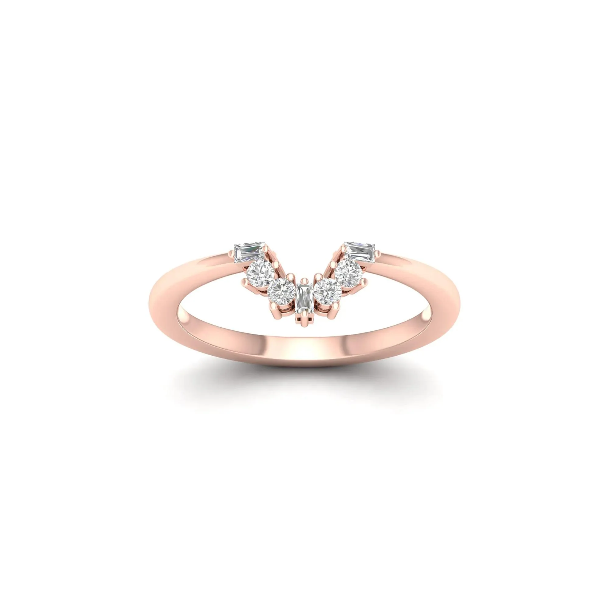 1/7 CT. Tw. Round and Baguette Diamond Contour Band Ring 14K Rose Gold Round Brilliant Cut Size 7 2mm - Image 4