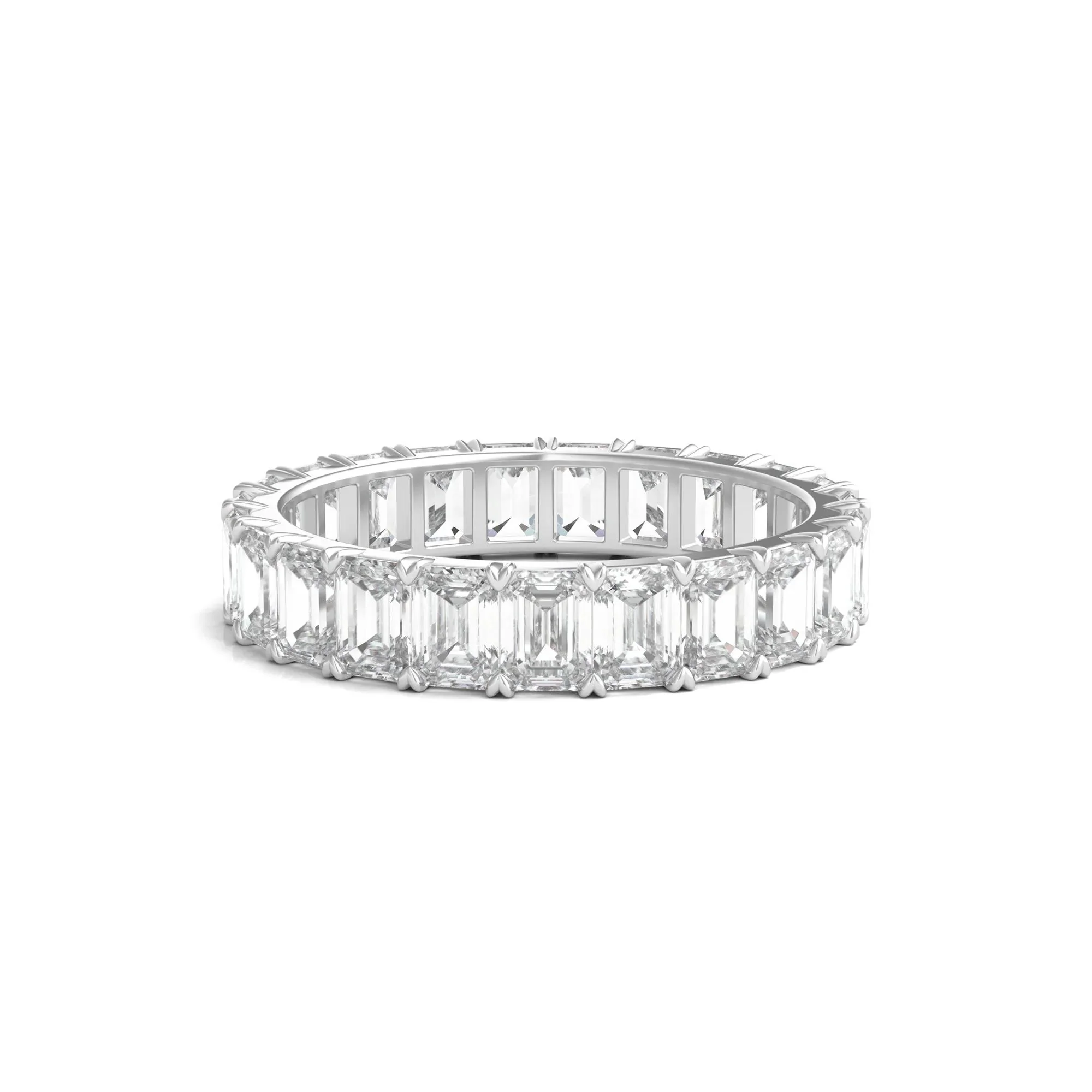 4 CT. Tw. Lab Grown Emerald-Cut Diamond Eternity Band Ring 14K White Gold Size 8.5 4mm
