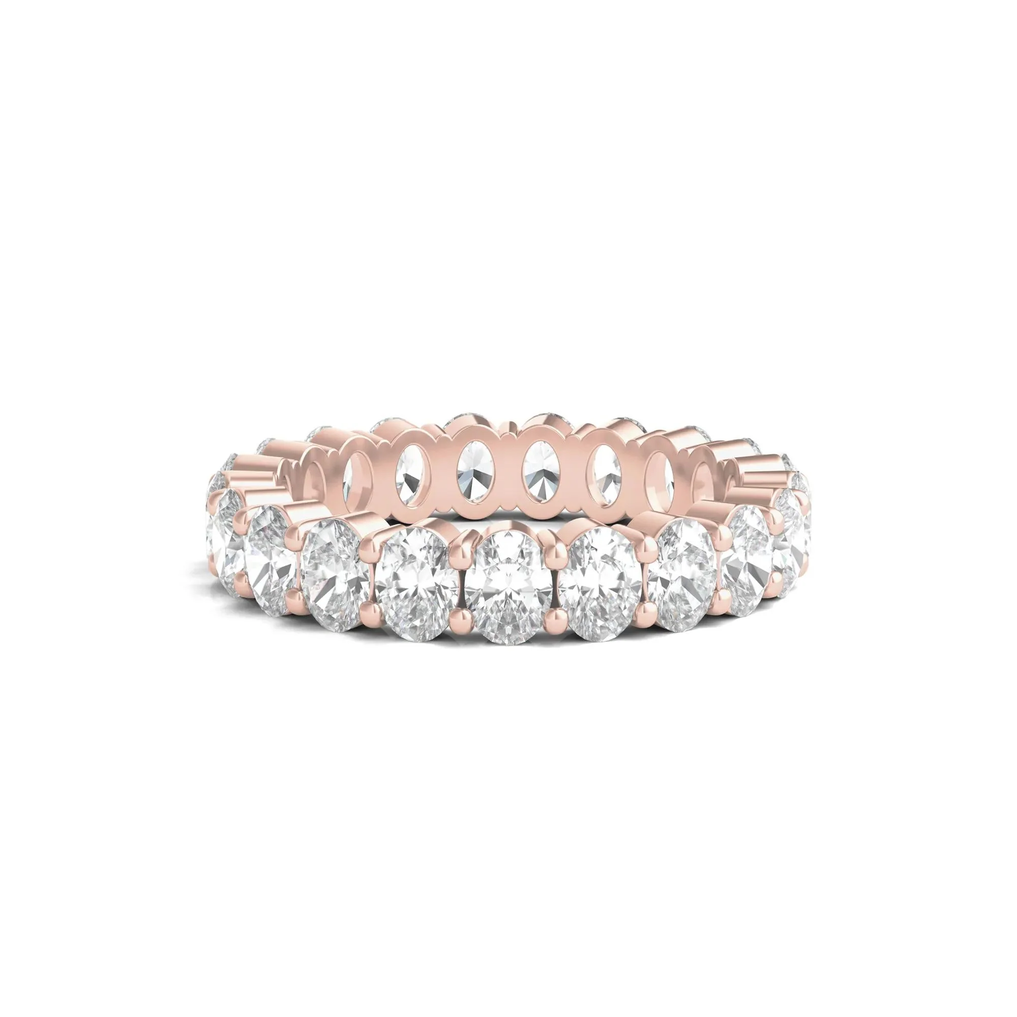 3 CT. Tw. Lab Grown Oval Diamond Eternity Band Ring 14K Rose Gold Size 5.5 3mm