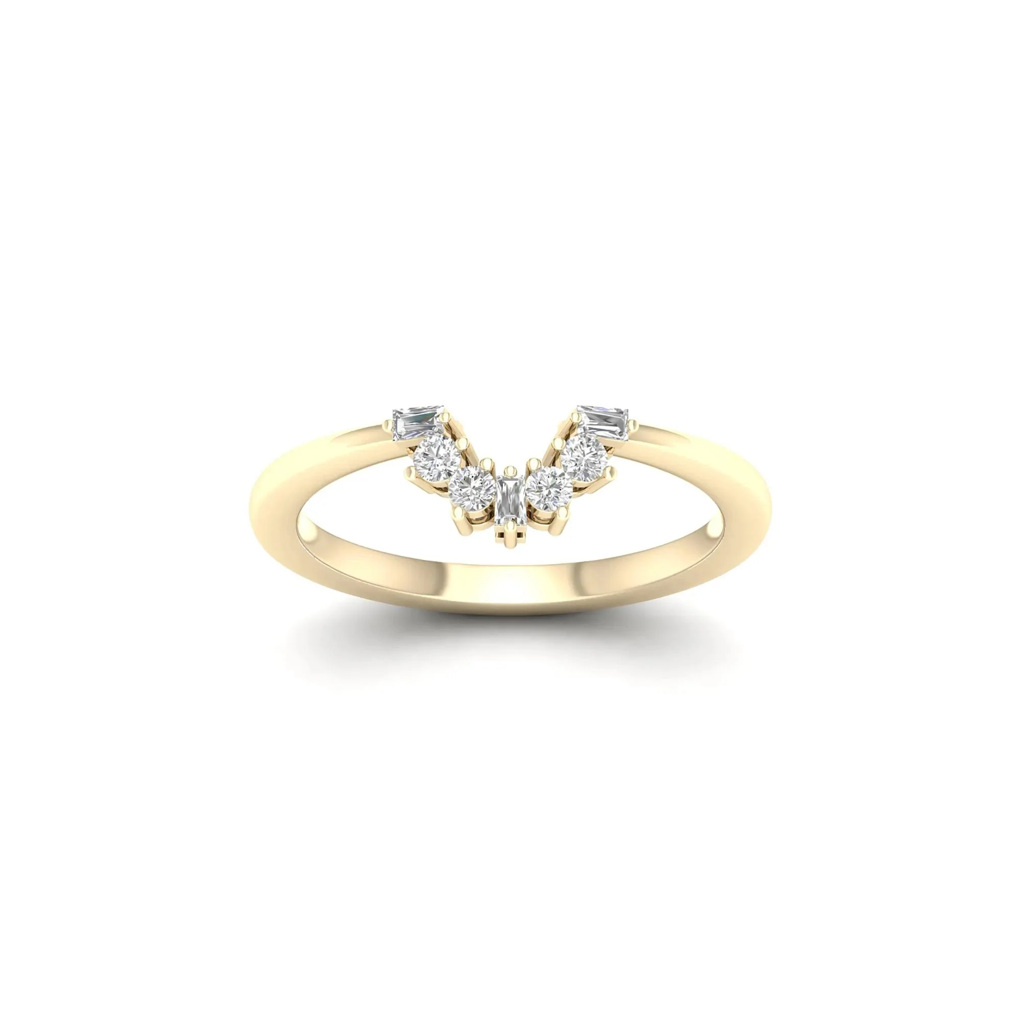 1/7 CT. Tw. Round and Baguette Diamond Contour Band Ring 14K Yellow Gold Round Brilliant Cut Size 8 2mm - Image 4