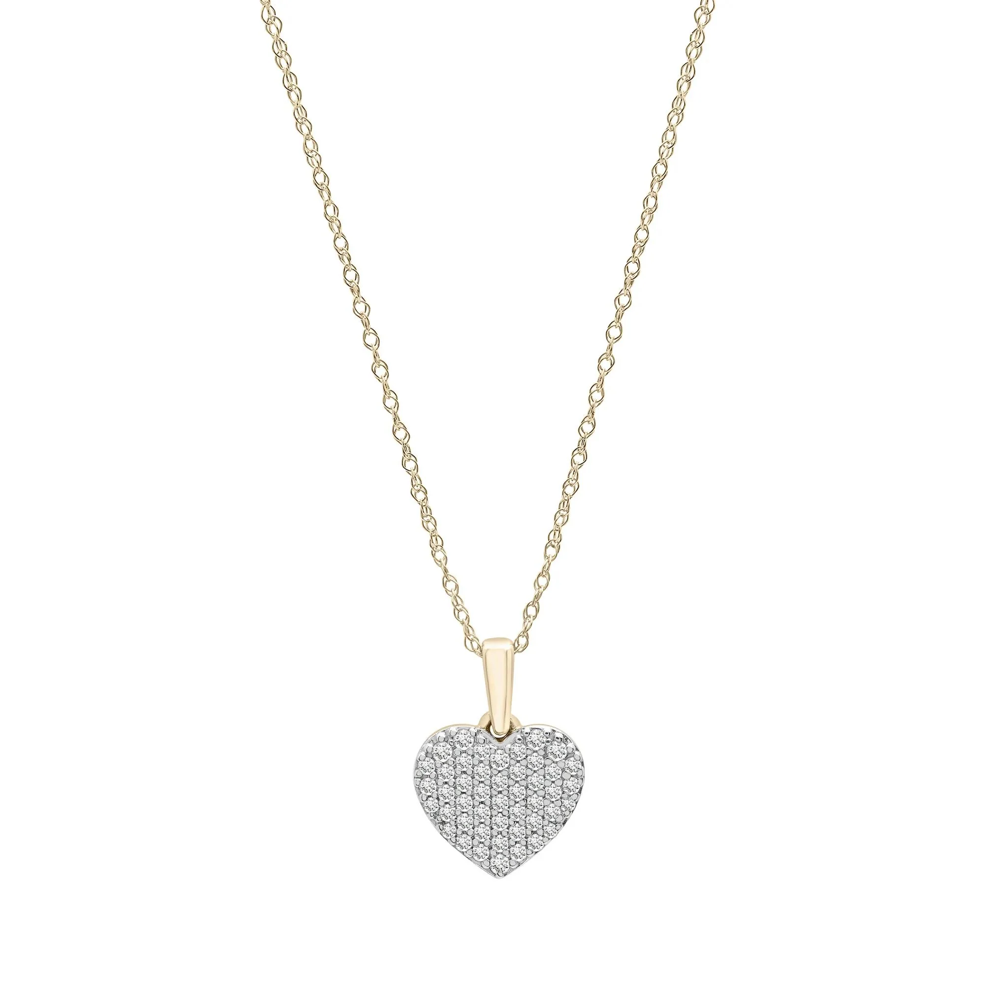 1/4 CT. Tw. Pavé Diamond Heart Pendant Necklace 10K Yellow Gold Size 18"