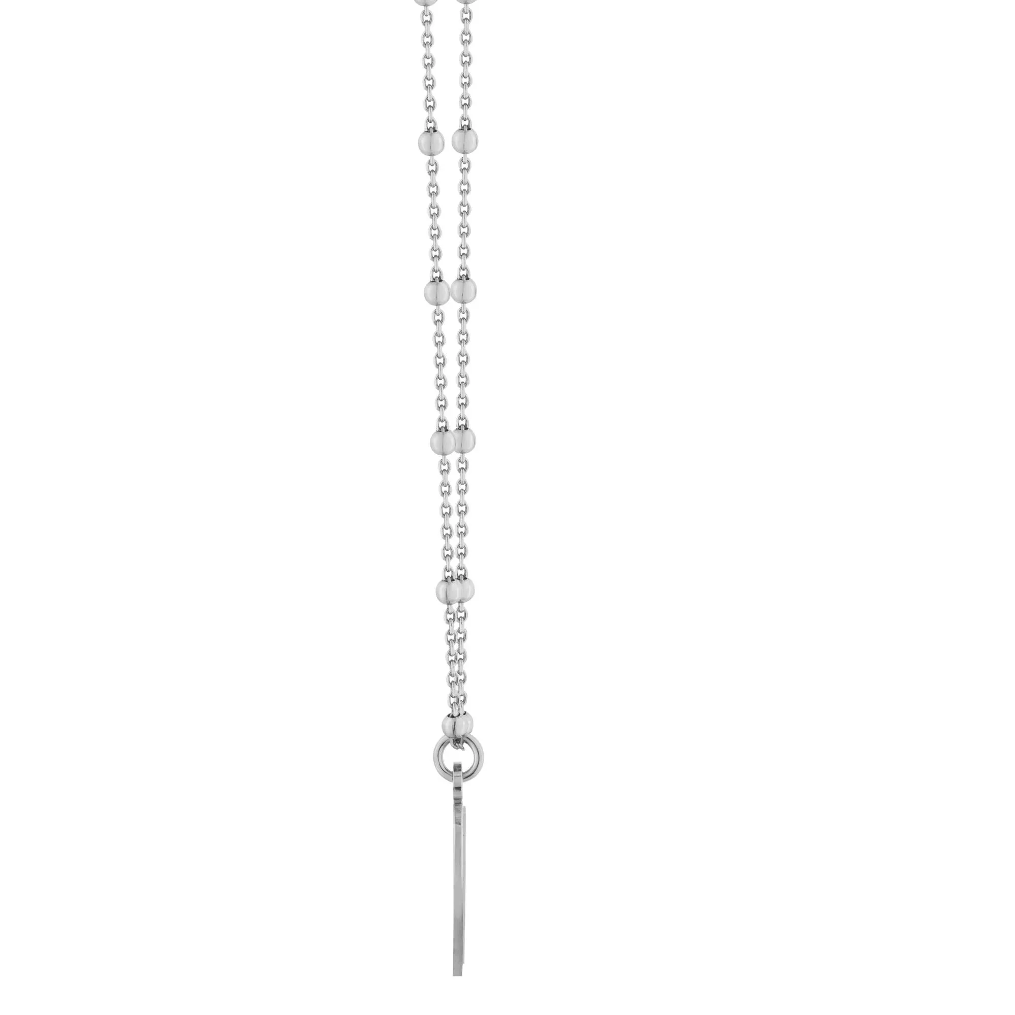 Mother of Pearl Heart Beaded Station Necklace .925 Sterling Silver White Size 18"