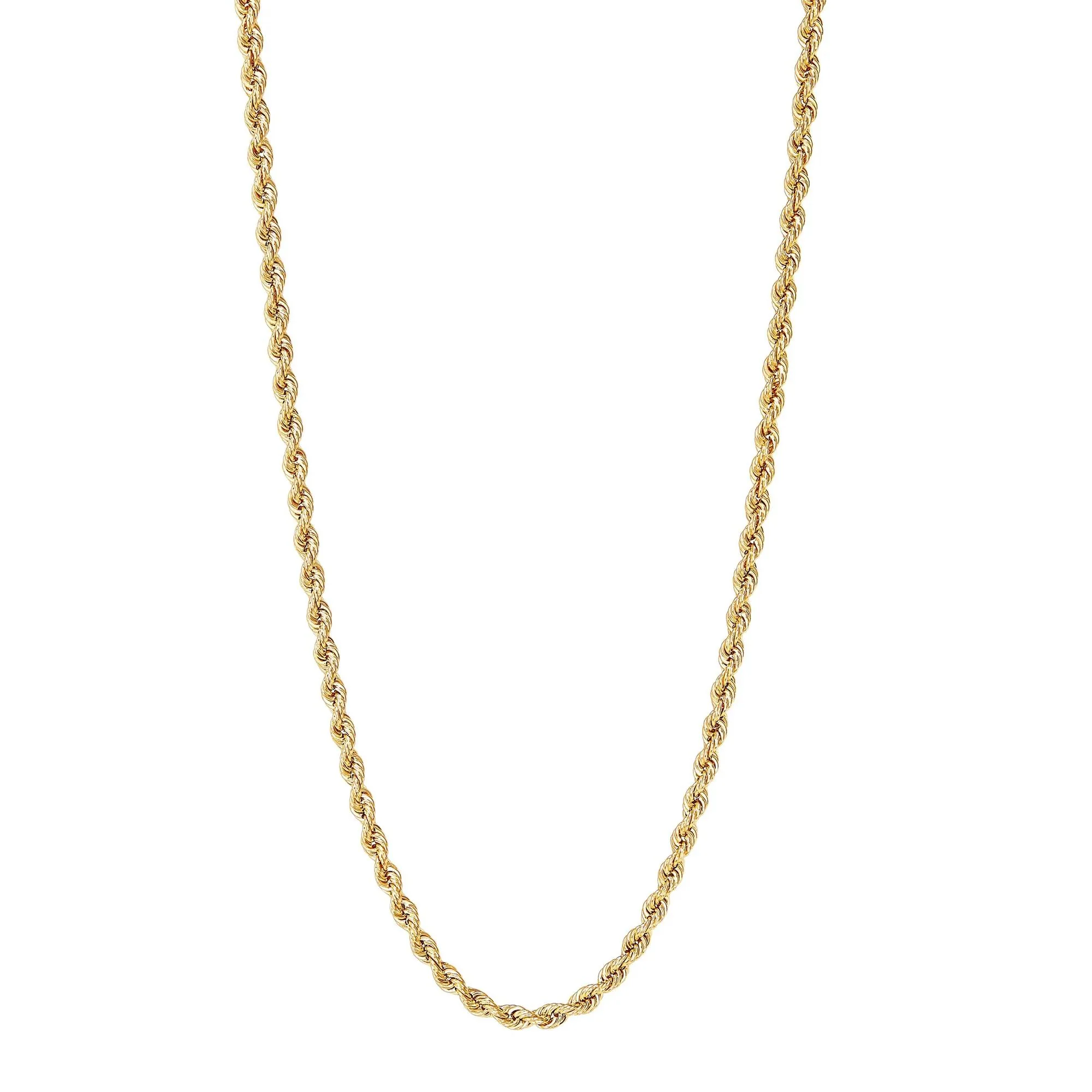 Polished Hollow Rope Chain 14K Yellow Gold Necklace Size 18"