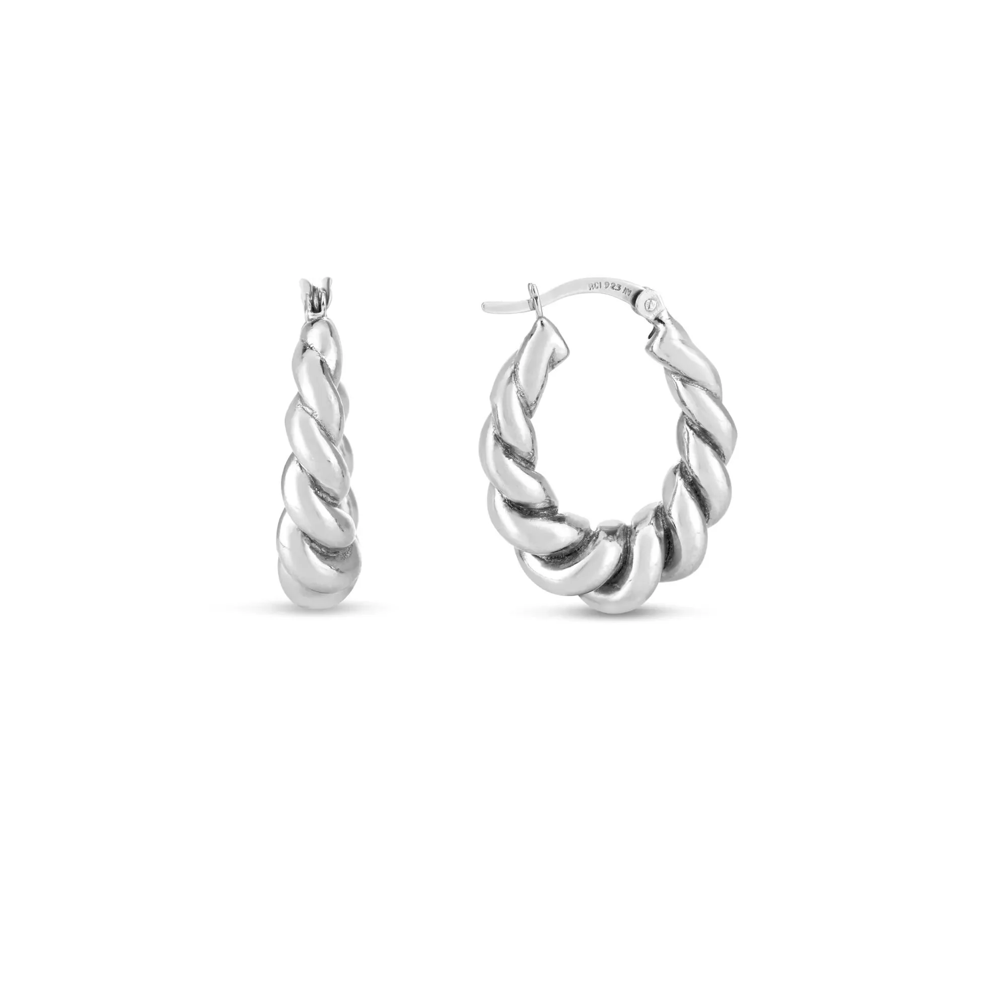 Polished Oval Twisted Hoop Earrings .925 Sterling Silver White Size 20.00mm