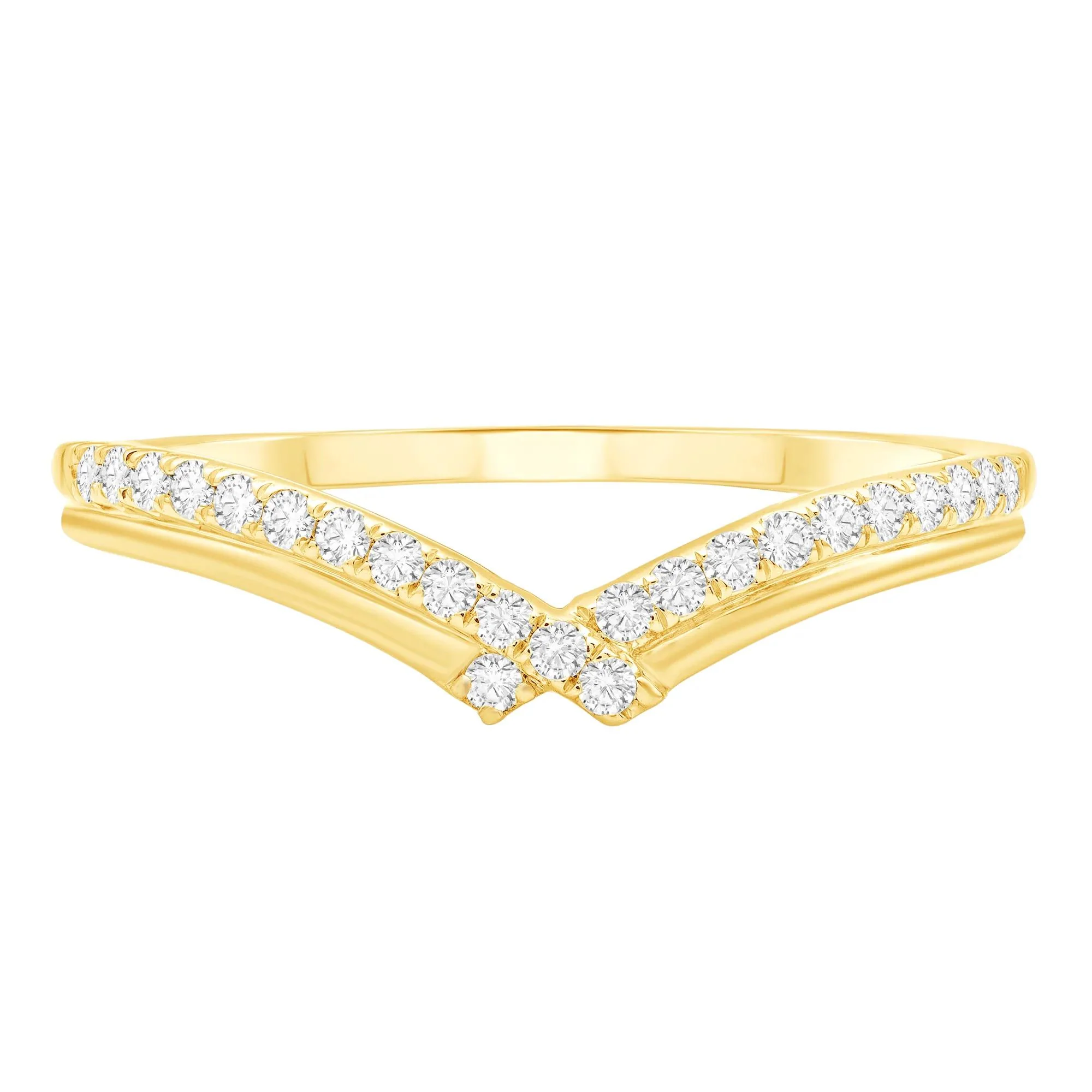 1/7 CT. Tw. Diamond Contour Band Ring 10K Yellow Gold Round Brilliant Cut Size 8