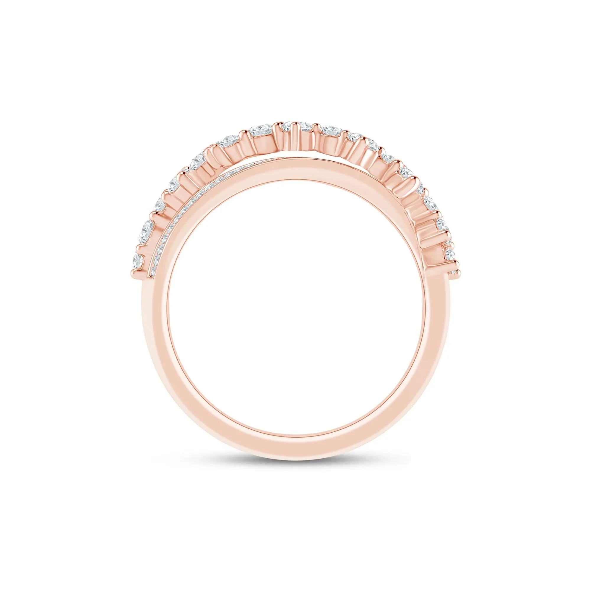 3/4 CT. Tw. Round and Baguette Diamond Crossover Ring 10K Yellow Gold Round Brilliant Cut Rose Size 8.5 2mm - Image 2