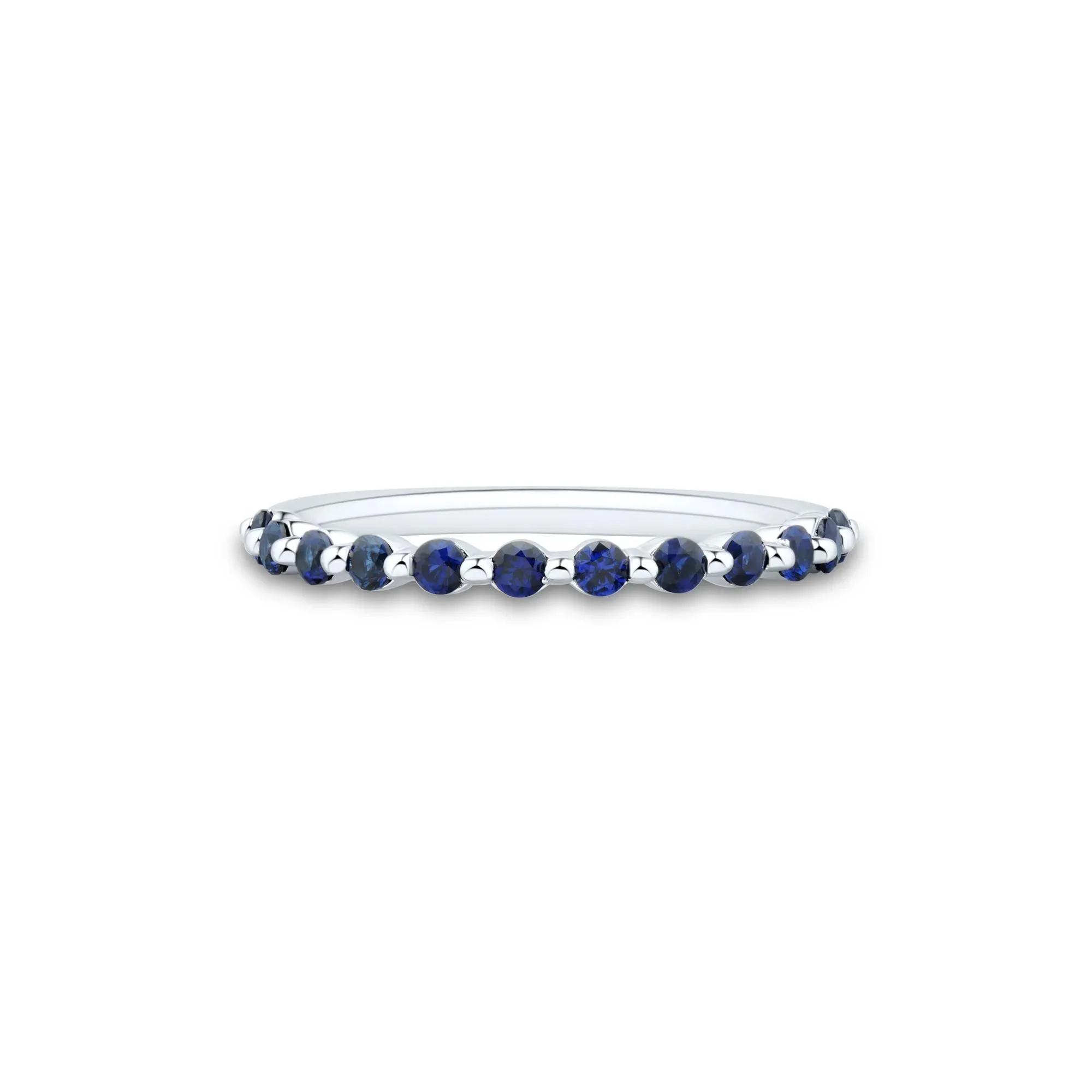 Lab Created Blue Sapphire Stack Band Ring .925 Sterling Silver White Size 6.5 1mm