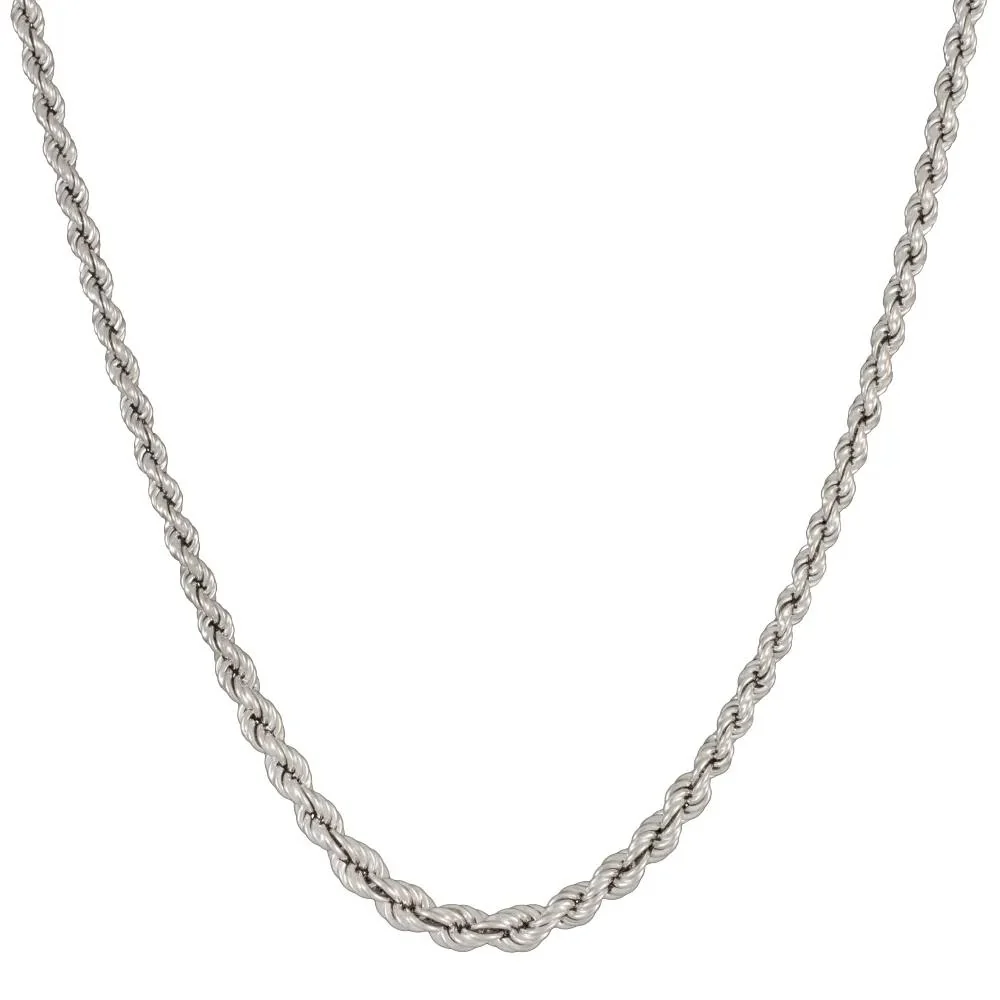 Graduated Rope Chain Necklace .925 Sterling Silver White Size 22"