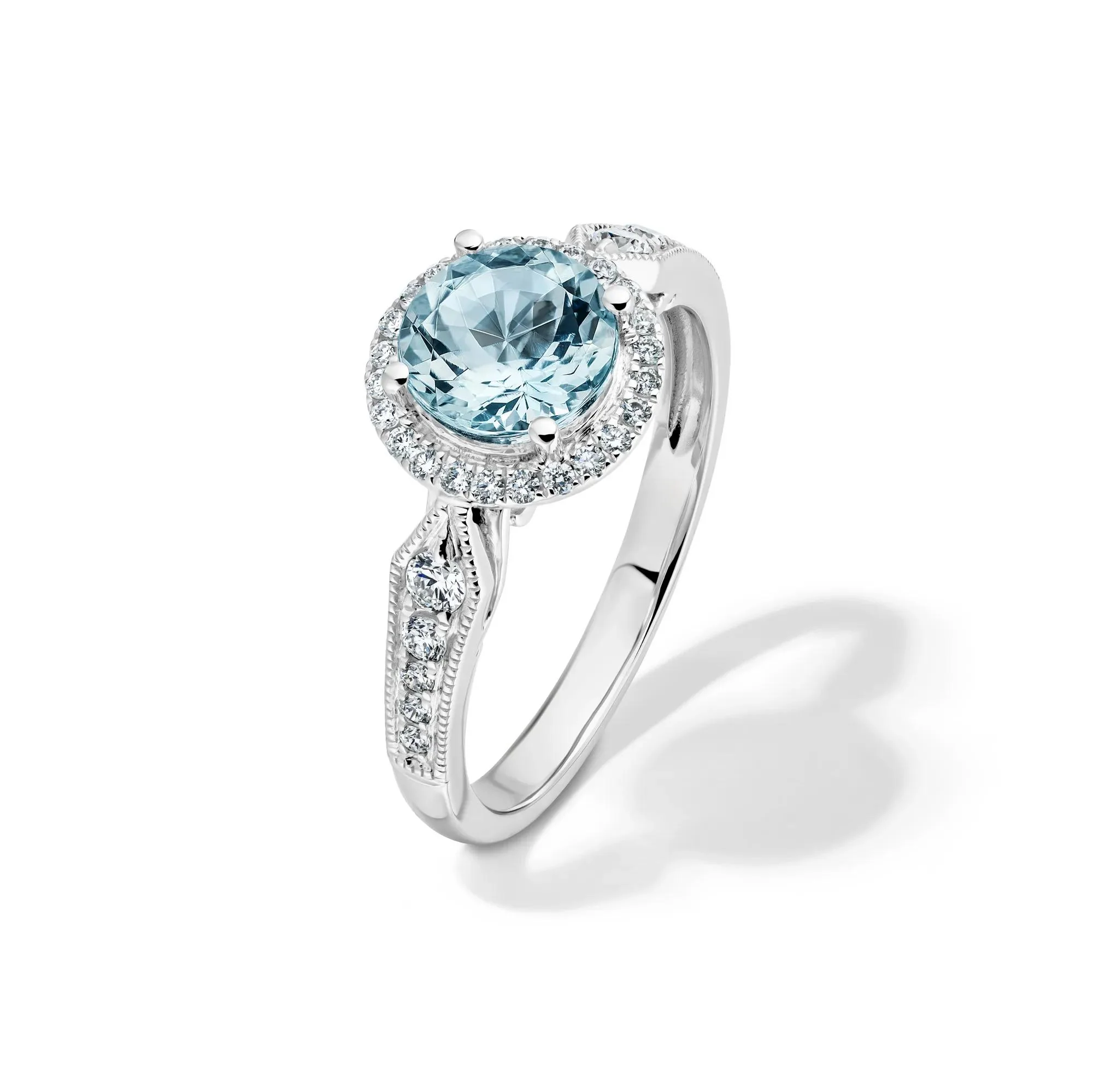 1/3 CT. Tw. Aquamarine and Diamond Ring 10K White Gold Round Brilliant Cut Size 6.5 2mm - Image 4