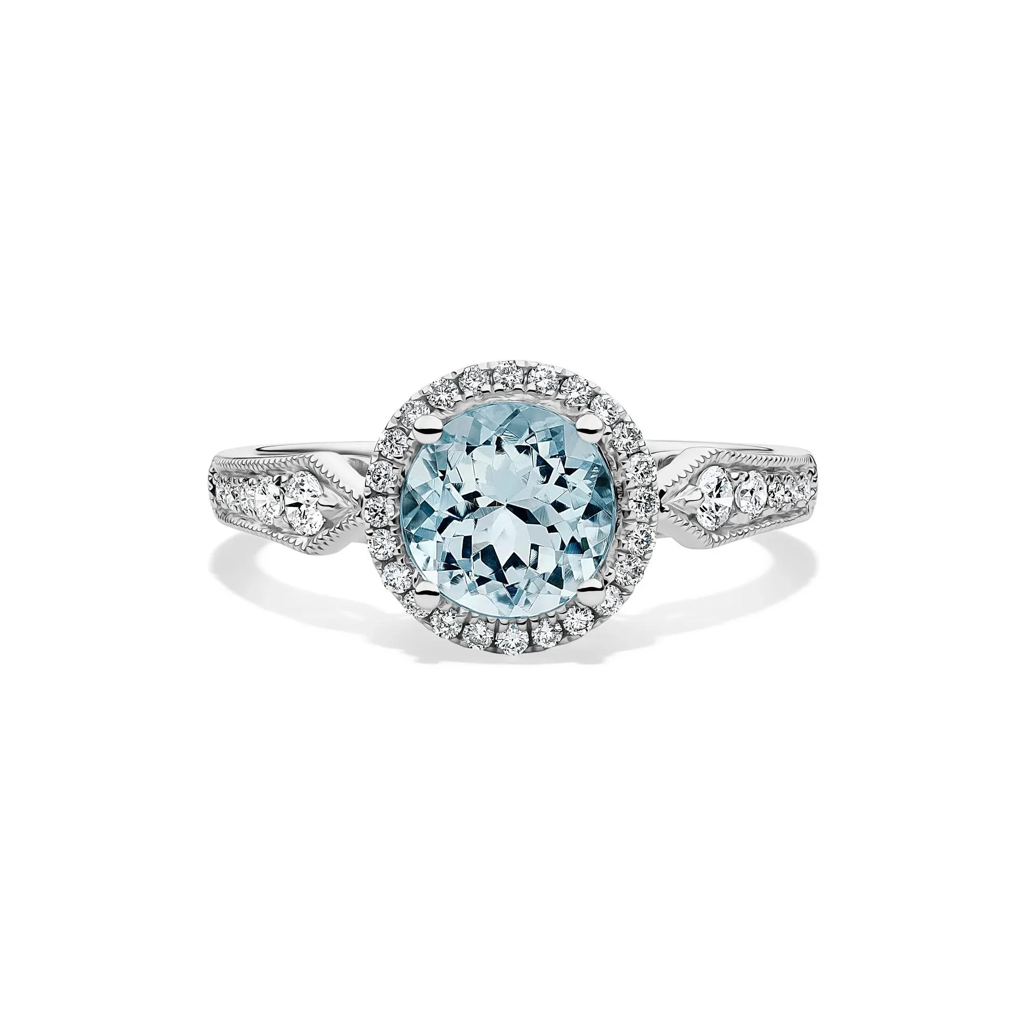1/3 CT. Tw. Aquamarine and Diamond Ring 10K White Gold Round Brilliant Cut Size 7.5 2mm
