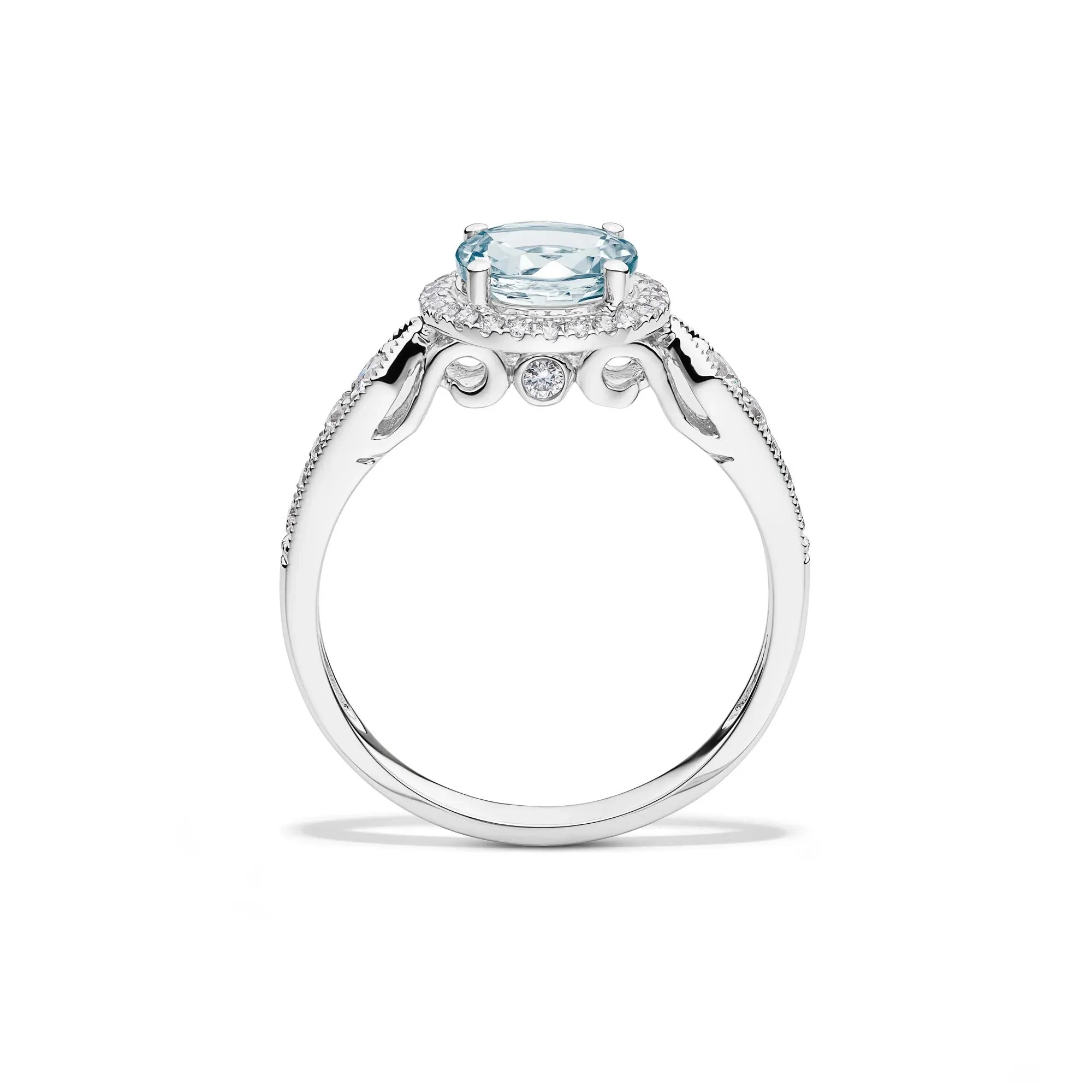 1/3 CT. Tw. Aquamarine and Diamond Ring 10K White Gold Round Brilliant Cut Size 8 2mm - Image 2