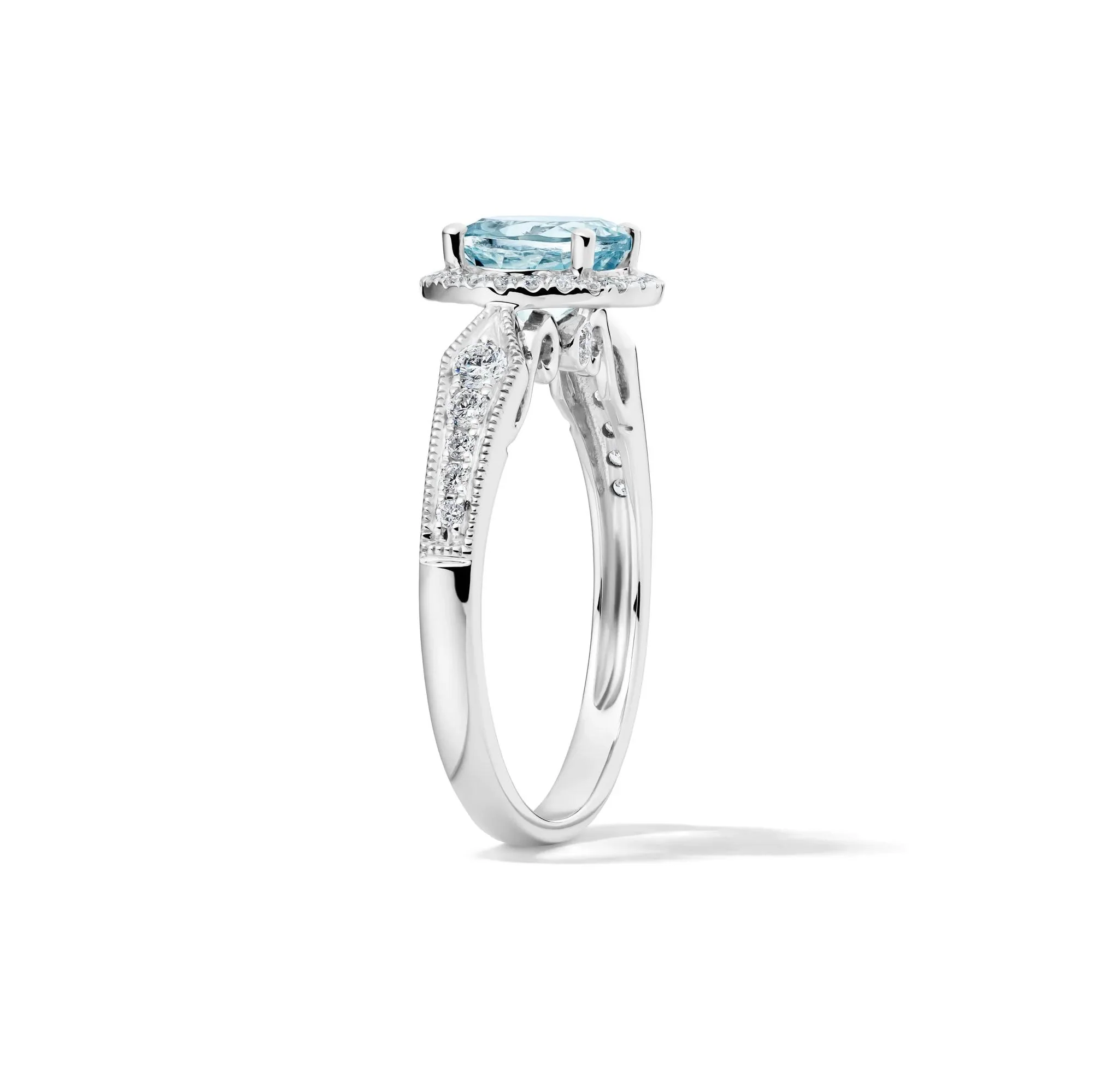1/3 CT. Tw. Aquamarine and Diamond Ring 10K White Gold Round Brilliant Cut Size 9 2mm - Image 3