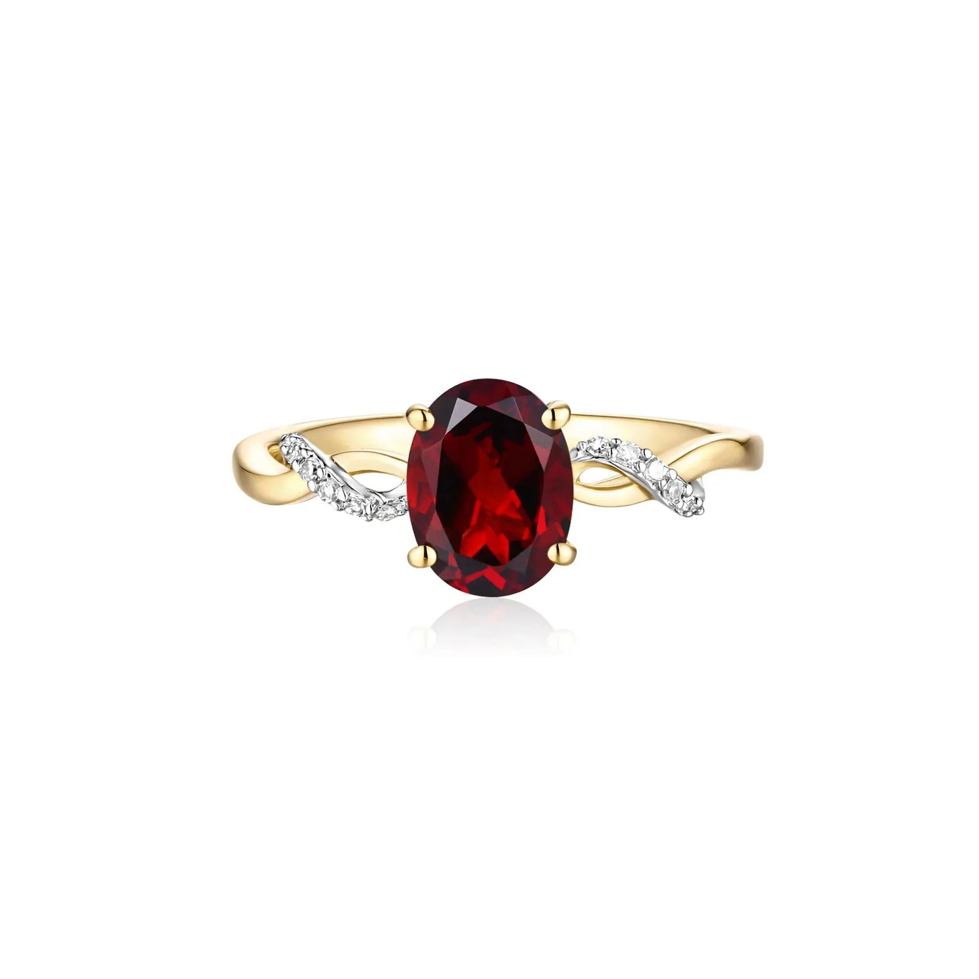 Garnet and Diamond Ring 10K Yellow Gold Size 6