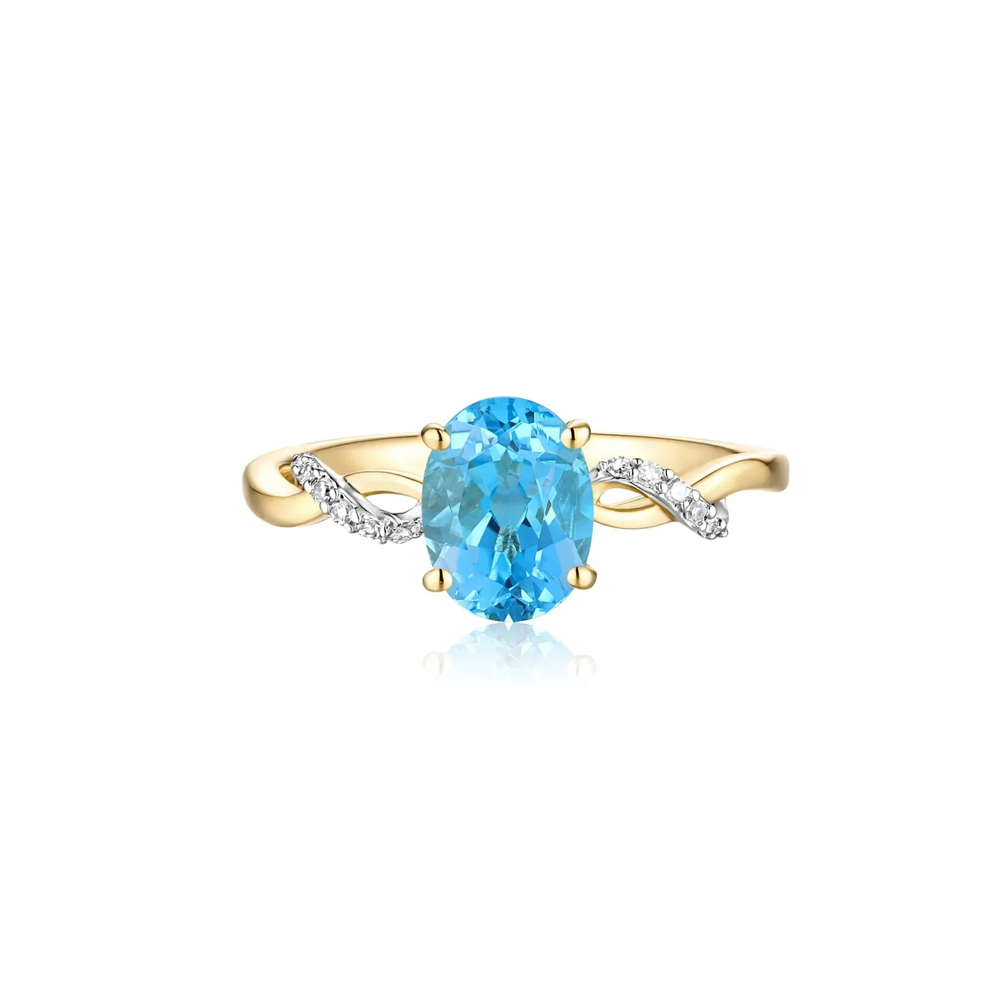 Blue Topaz and Diamond Accent Ring 10K Yellow Gold Size 7 - Image 3