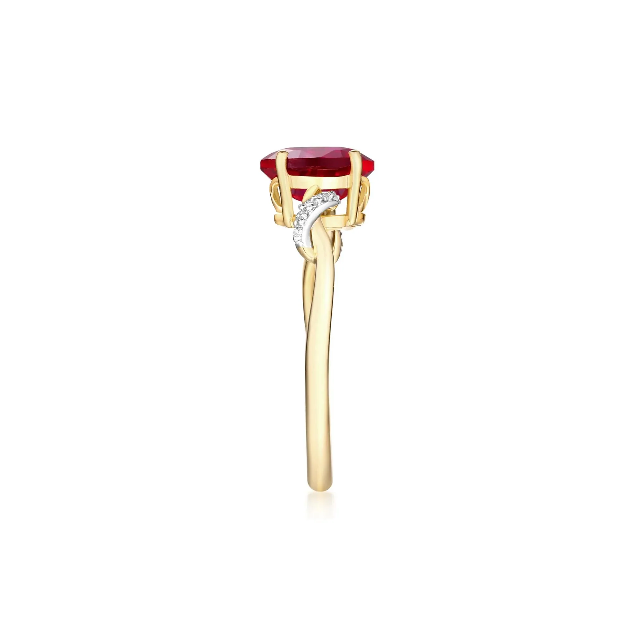 Lab-Created Ruby and Diamond Accent Ring 10K Yellow Gold Size 8 - Image 2