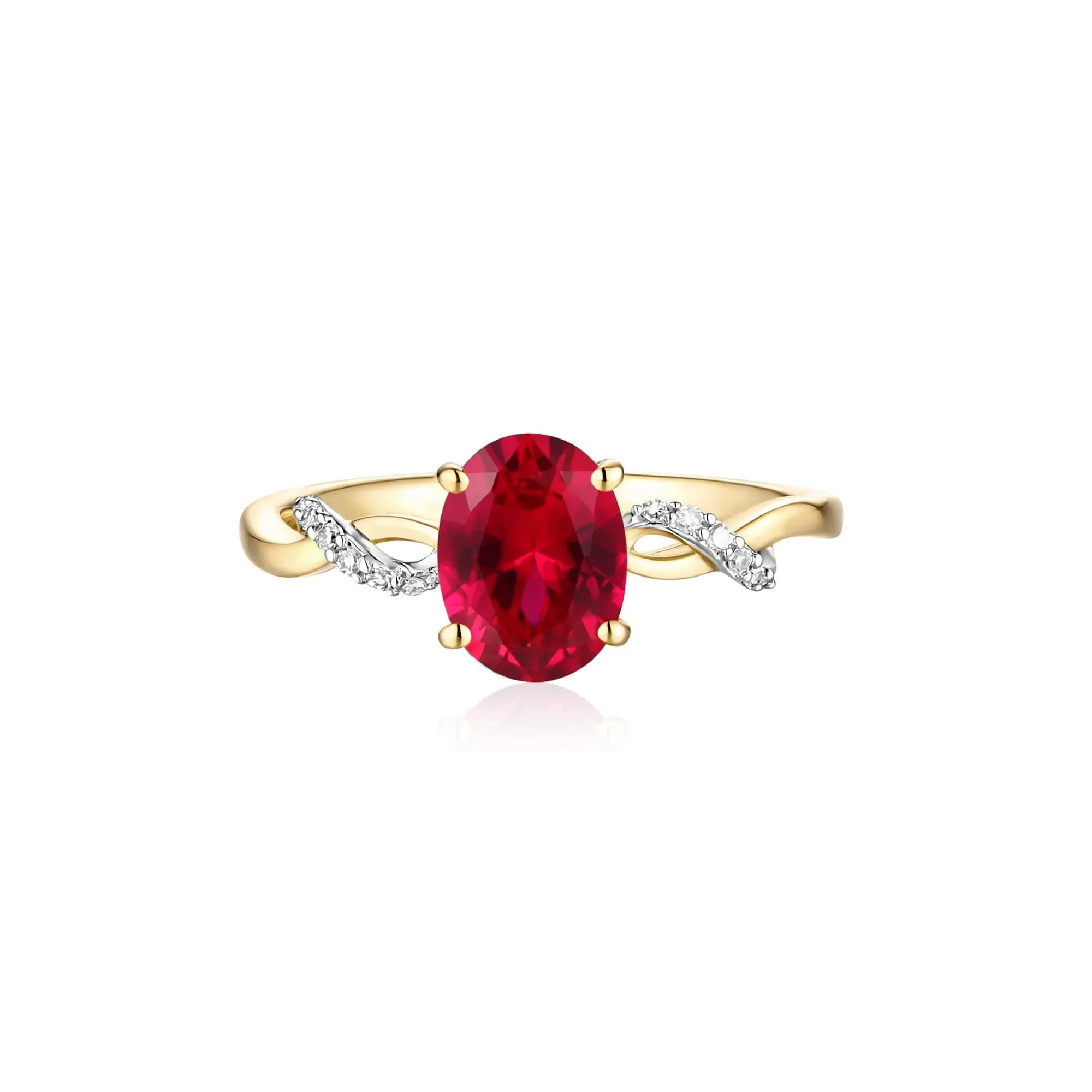 Lab-Created Ruby and Diamond Accent Ring 10K Yellow Gold Size 8 - Image 3