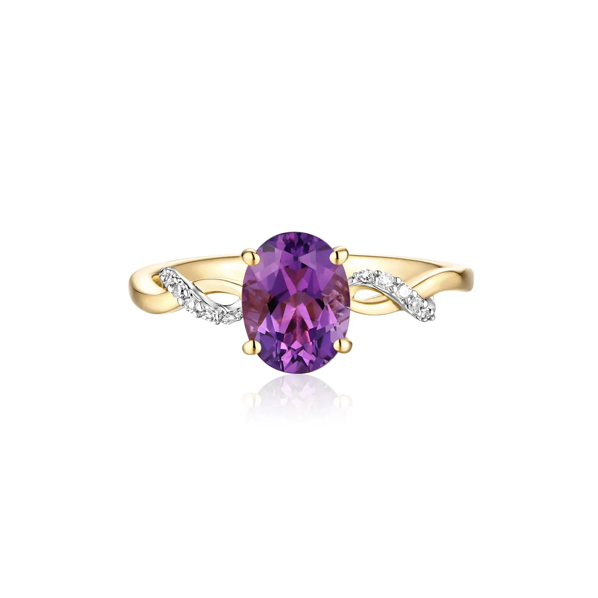 Amethyst and Diamond Accent Ring 10K Yellow Gold Size 7 - Image 3