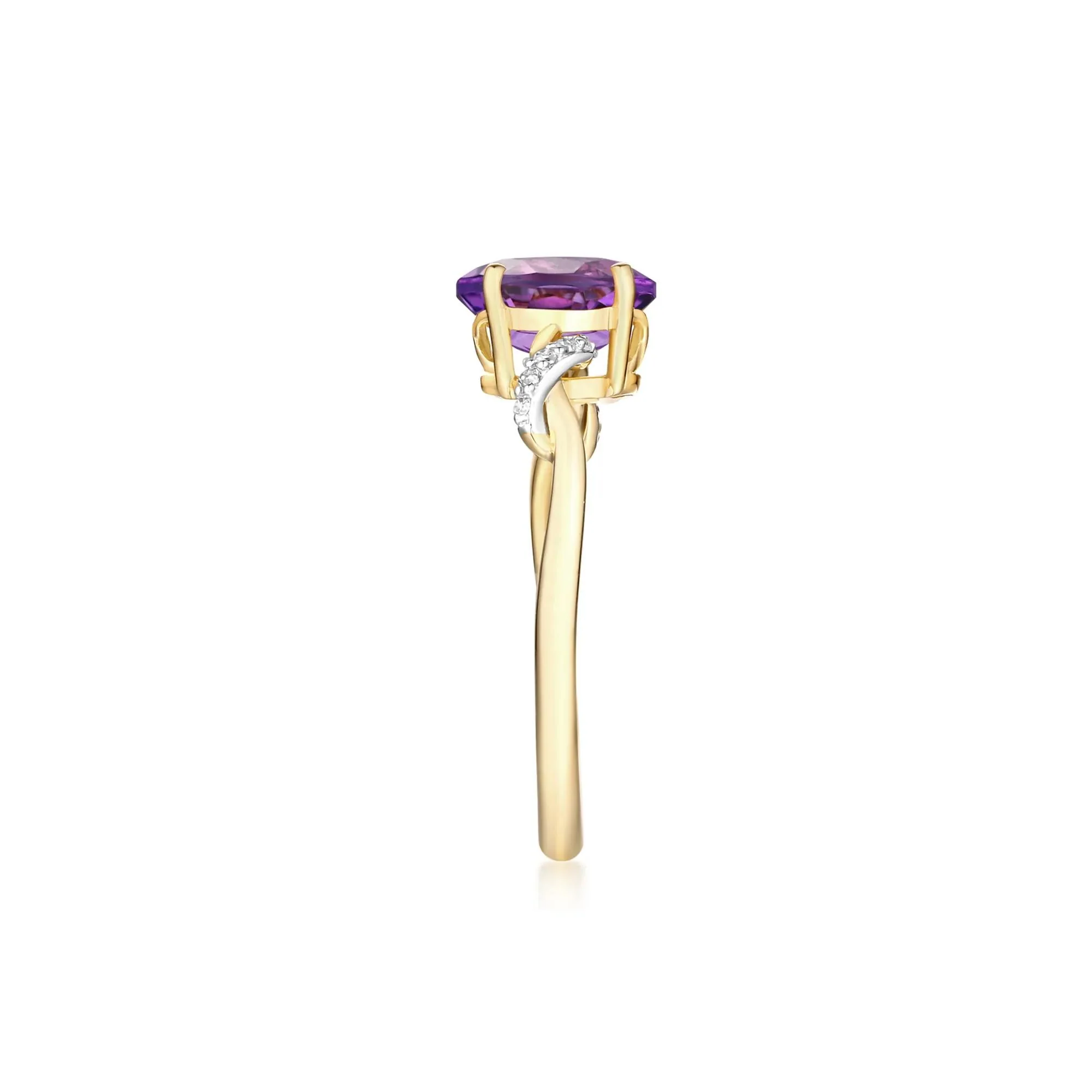 Amethyst and Diamond Accent Ring 10K Yellow Gold Size 8 - Image 2