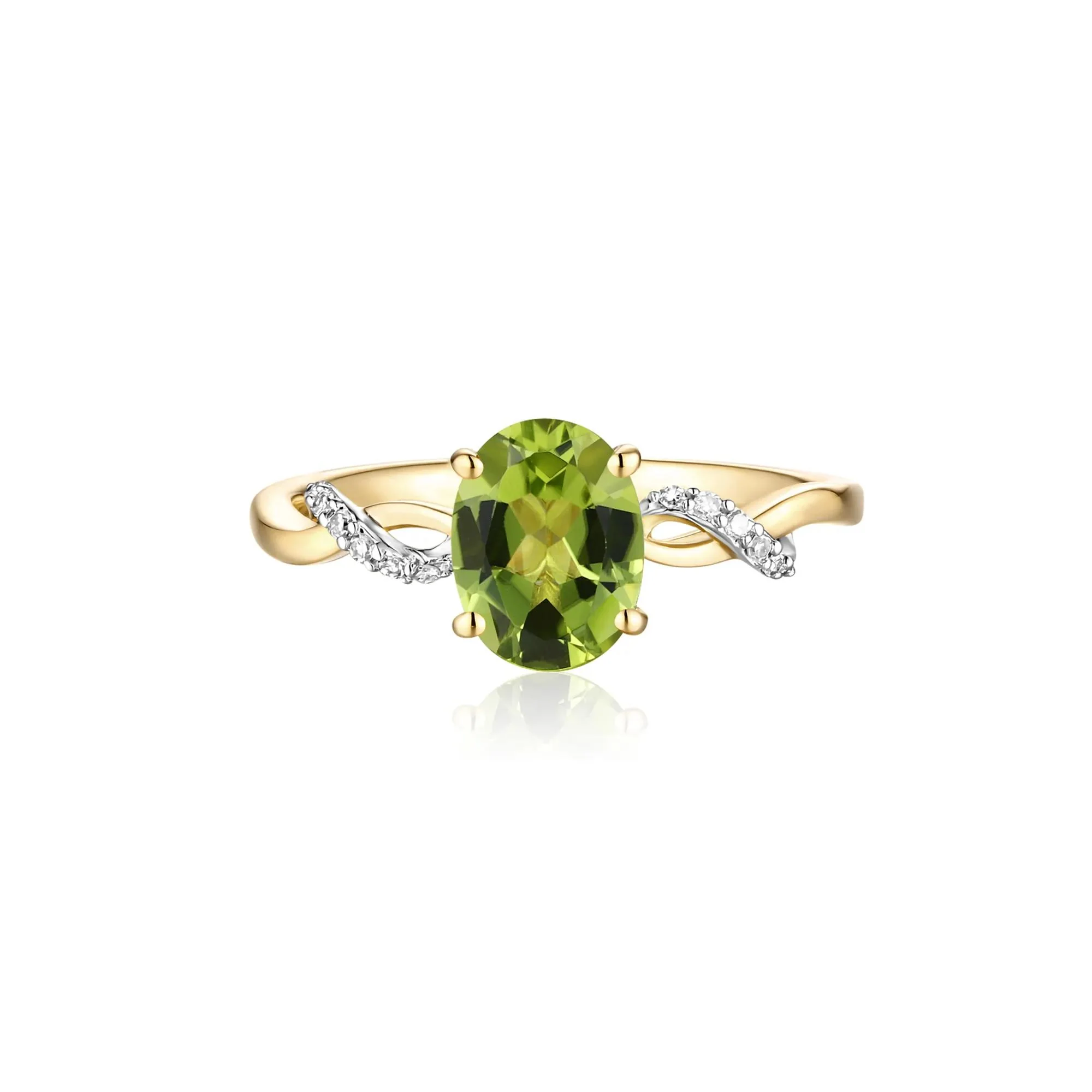 Peridot and Diamond Accent Ring 10K Yellow Gold Size 8 - Image 3