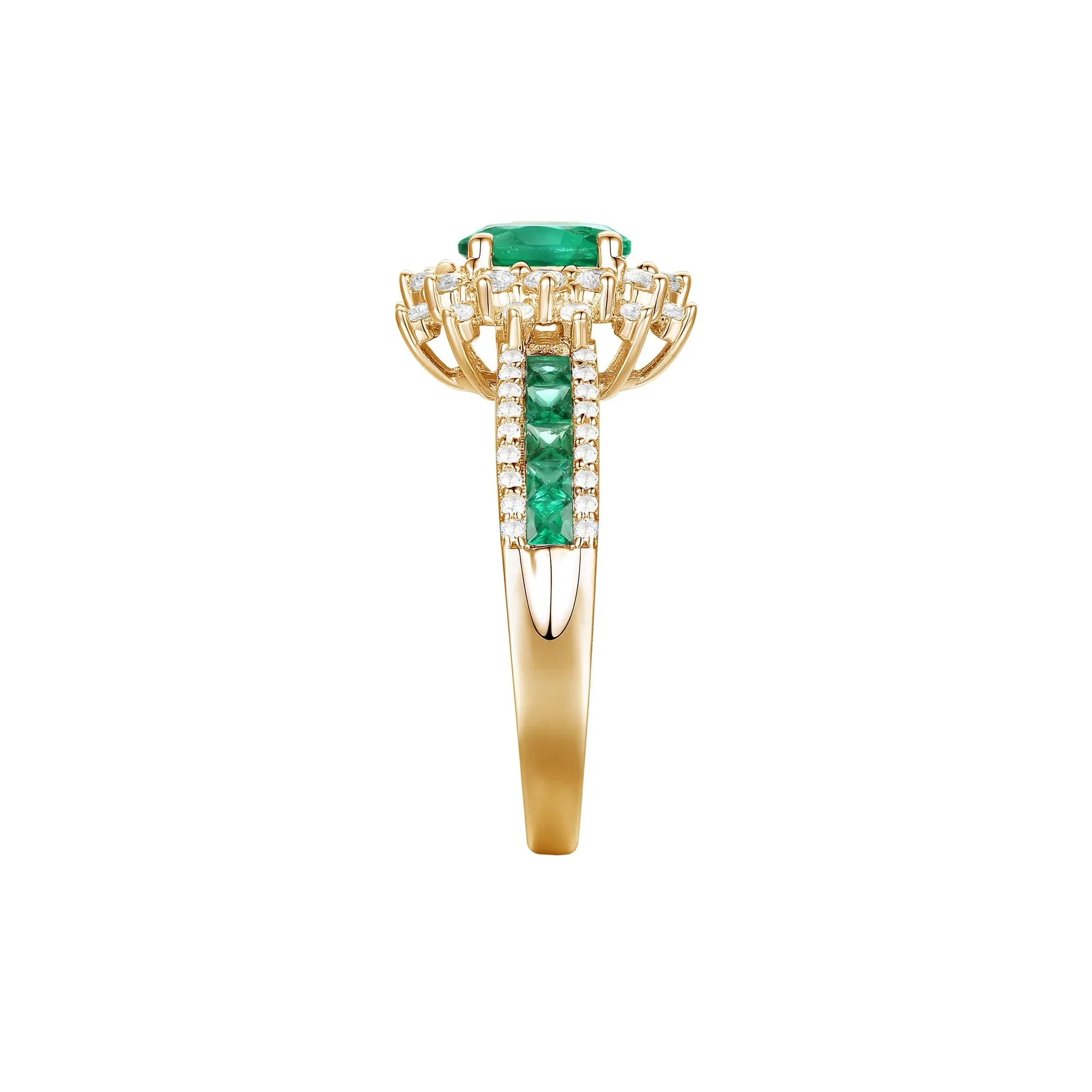 1/2 CT. Tw. Emerald and Diamond Halo Ring 14K Yellow Gold Size 7 1mm - Image 3