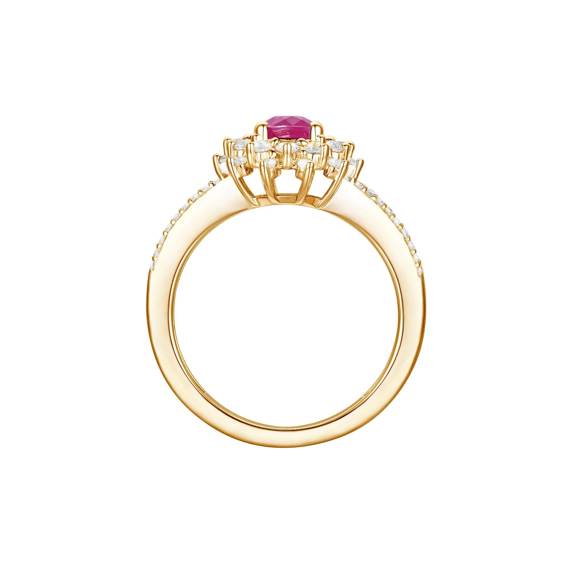 1/2 CT. Tw. Ruby and Diamond Halo Ring 14K Yellow Gold Size 6 1mm - Image 2