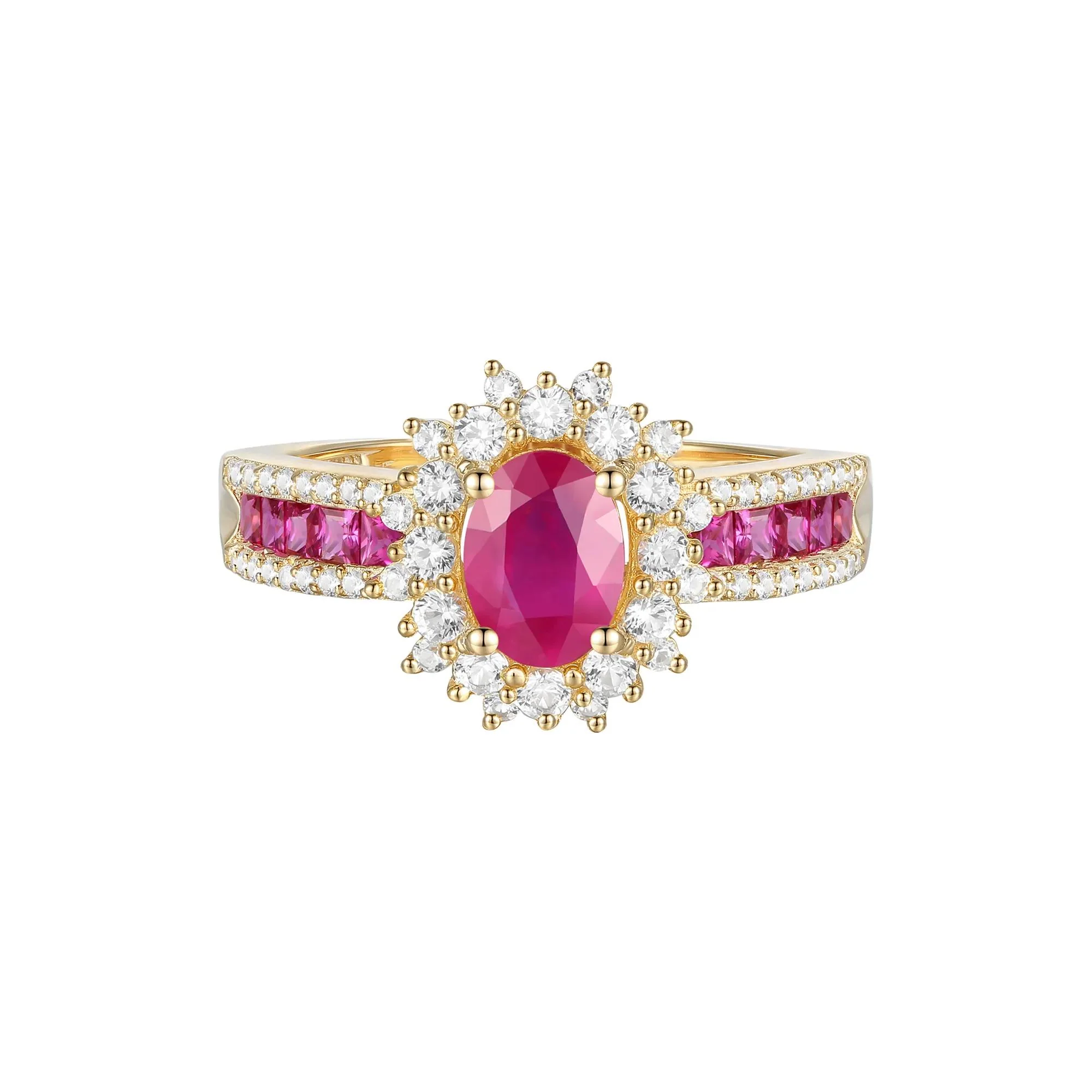 1/2 CT. Tw. Ruby and Diamond Halo Ring 14K Yellow Gold Size 7 1mm